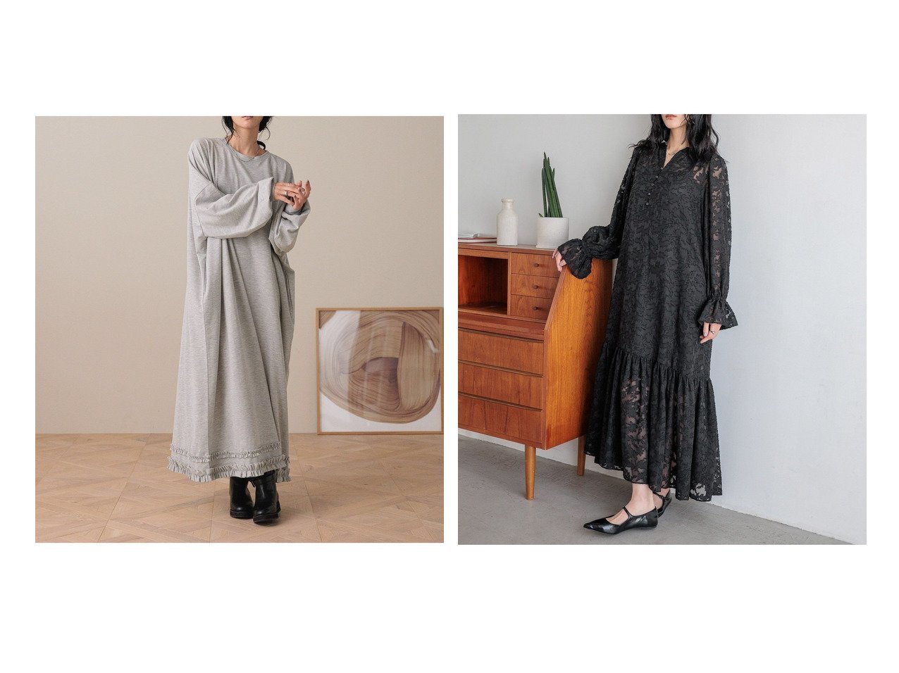 【LOWRYS FARM/ローリーズファーム】の【dayme】【WEB先行 】シアージャガードワンピース&モンスターフリルワンピース おすすめ人気トレンドファッション通販アイテム インテリア・キッズ・メンズ・レディースファッション・服の通販 founy(ファニー) 　ファッション　Fashion　レディースファッション　Fashion for Women　ワンピース　Dresses　ショルダー　Shoulder, Shoulder Strap　シンプル　Simple, Minimal　ジャケット　Jacket, Outerwear　ドロップ　Drop Shoulder, Dropped Style　フリル　Frill, Ruffle　ブルゾン　Blouson, Bomber Jacket　ポケット　Pocket, Pocket Detail　シアー　Sheer, See-Through　フラワー　Flower, Floral　ボタニカル　Botanical, Floral Pattern　モチーフ　Motif, Design Theme　エレガント 上品　Elegant　グレー系　Gray　ブラック系　Black　レッド系　Red　|ID:crp329100000222148