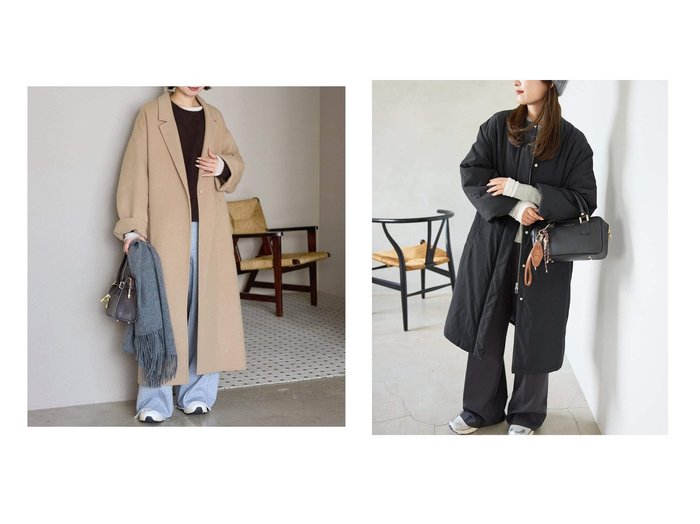 【SLOBE IENA/スローブ イエナ】のsouple wool ダブルフェイスロングコート&《ストール付き/WEB限定/ 》中綿ストール付きノーカラーコート おすすめ人気トレンドファッション通販アイテム 人気、トレンドファッション・服の通販 founy(ファニー) ファッション Fashion レディースファッション Fashion for Women アウター Coat / Outerwear Collection コート・ロングコート・ピーコート Long Coats, Peacoats & More 2025年 2025 2025-2026秋冬・A/W Autumn/Winter 2025–26 AW25–26 ポケット Pocket, Pocket Detail 人気 Popular, Best Seller 日本製 Made In Japan シンプル Simple, Minimal ジップ Zip, Zipper ストール Stole, Wrap タフタ Taffeta, Structured Fabric エレガント 上品 Elegant 冬 Winter / This Winter |ID:crp329100000222155