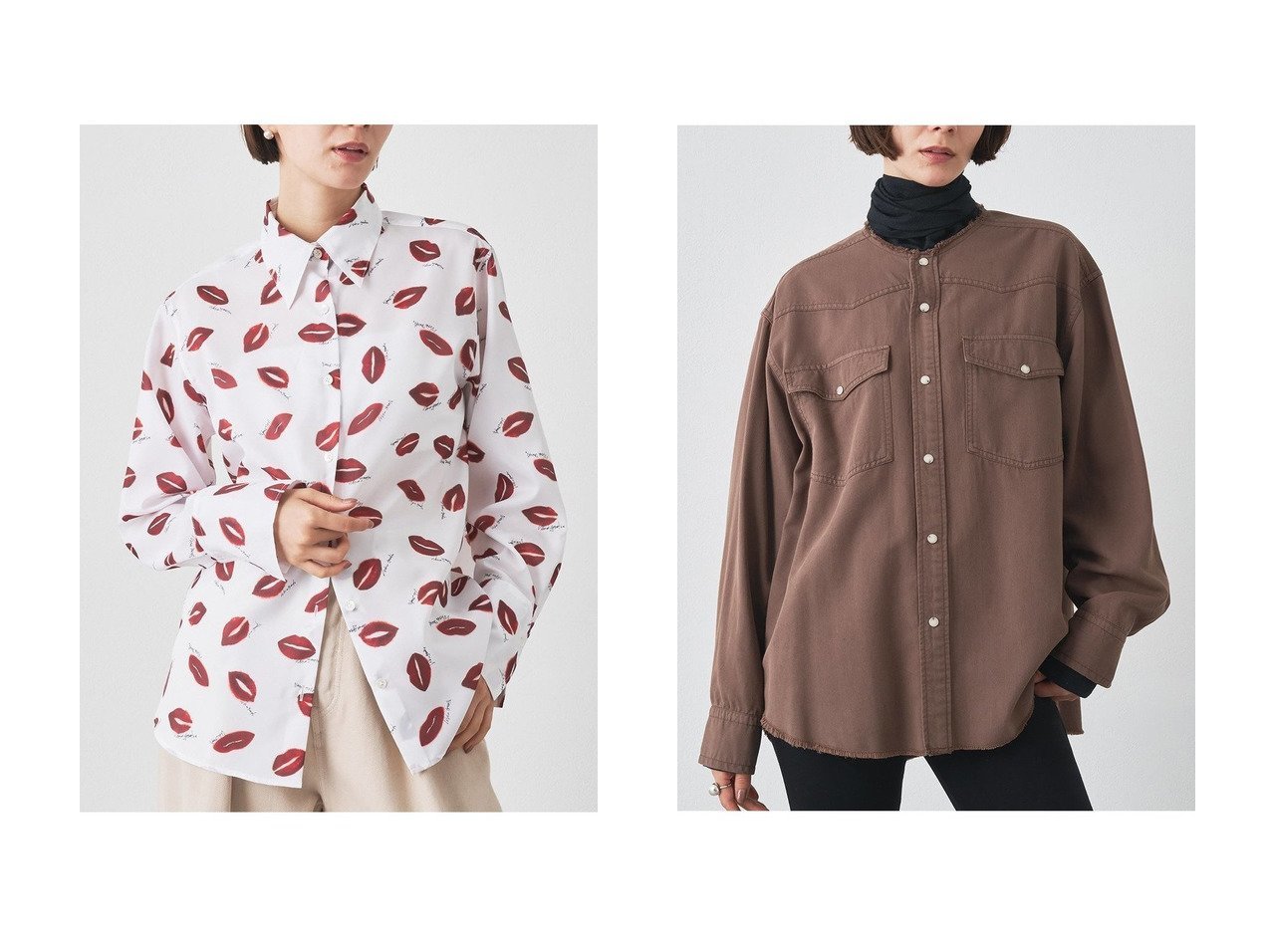 【Whim Gazette/ウィムガゼット】のリップシャツ&セイヒンゾメヨーク切替シャツ おすすめ人気トレンドファッション通販アイテム インテリア・キッズ・メンズ・レディースファッション・服の通販 founy(ファニー) 　ファッション　Fashion　レディースファッション　Fashion for Women　トップス・カットソー　Cut & Sew Tops　シャツ・ブラウス・オフィスカジュアル　Elegant Blouses & Button-Ups　2025年　2025　2025-2026秋冬・A/W　Autumn/Winter 2025–26 AW25–26　おすすめ　Recommended / Our Picks　シルク　Silk, 100% Silk　ジャケット　Jacket, Outerwear　スウェット / スエット　Sweatshirt, Sweatwear　スマート　Smart, Elegant　スリーブ　Sleeve, Long Sleeve / Short Sleeve　プリント　Print, Printed Pattern　ベーシック　Basic, Essential　リップ　Lip, Lip Motif　ロング　Long, Long-Length　A/W・秋冬　Autumn/Winter　ホワイト系　White　ブラウン系　Brown　ベージュ系　Beige　レッド系　Red　|ID:crp329100000222173