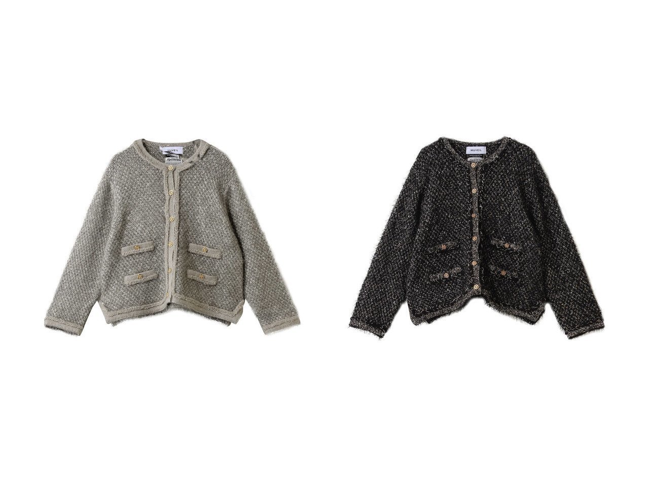 【MUVEIL/ミュベール】の【ELLE SHOP 限定】ツィードニットジャケット おすすめ人気トレンドファッション通販アイテム インテリア・キッズ・メンズ・レディースファッション・服の通販 founy(ファニー) 　ファッション　Fashion　レディースファッション　Fashion for Women　アウター　Coat / Outerwear Collection　レディースジャケット・軽アウター　Jackets　エレガント 上品　Elegant　クラシック　Classic, Timeless Style　ジャケット　Jacket, Outerwear　ツイード　Twill, Twill Weave　ミックス　Mix, Mixed Style　グレー系　Gray　ブラック系　Black　|ID:crp329100000222194