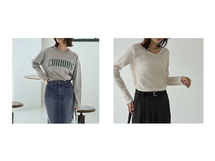 【STYLE DELI/スタイルデリ】のCURIOUS長袖ロゴTシャツ&シャーリング加工前後Vネックトップス おすすめ人気トレンドファッション通販アイテム 人気、トレンドファッション・服の通販 founy(ファニー) ファッション Fashion レディースファッション Fashion for Women トップス・カットソー Cut & Sew Tops シャツ・ブラウス・オフィスカジュアル Elegant Blouses & Button-Ups ロングTシャツ・Tシャツ Longline T-Shirts & Tees Vネックトップス V-Neck Tops / V-Cut Neckline Shirts ショルダー Shoulder, Shoulder Strap シンプル Simple, Minimal ドロップ Drop Shoulder, Dropped Style フォルム Silhouette, Form 長袖 Long Sleeve, Full Sleeve インナー Innerwear カットソー Cut and Sewn Top サロペット Overalls, Salopette シャーリング Shirring, Ruched ジャケット Jacket, Outerwear 定番 Standard, Basic Item フィット Fit, Slim Fit ポケット Pocket, Pocket Detail 防寒 Cold Protection, Winter-Ready ビジネス 仕事 通勤 Business / Work / Commuting |ID:crp329100000222198