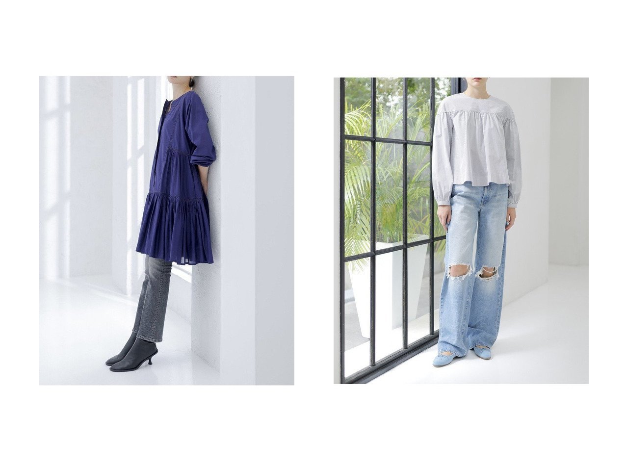 【MERLETTE/マーレット】のVEDA レーストリムギャザーミニシャツドレス&KIRA ストライプバックリボンギャザーフレアブラウス おすすめ人気トレンドファッション通販アイテム インテリア・キッズ・メンズ・レディースファッション・服の通販 founy(ファニー) 　ファッション　Fashion　レディースファッション　Fashion for Women　ワンピース　Dresses　フォーマル・パーティードレス・結婚式用ドレス　Elegant & Casual Dresses　チュニック　Tunic Tops & Dresses　トップス・カットソー　Cut & Sew Tops　シャツ・ブラウス・オフィスカジュアル　Elegant Blouses & Button-Ups　2025年　2025　2025-2026秋冬・A/W　Autumn/Winter 2025–26 AW25–26　ギャザー　Gathered, Ruffled　チュニック　Tunic, Long Top　レース　Lace, Lace Fabric　A/W・秋冬　Autumn/Winter　軽量　Lightweight, Ultra Light　クラシカル　Classical, Vintage-Inspired　ストライプ　Stripe, Striped Pattern　スリーブ　Sleeve, Long Sleeve / Short Sleeve　フェミニン　Feminine, Girly　モダン　Modern, Contemporary　リボン　Ribbon, Bow　ロング　Long, Long-Length　エレガント 上品　Elegant　レッド系　Red　ブルー系　Blue　ホワイト系　White　|ID:crp329100000222219