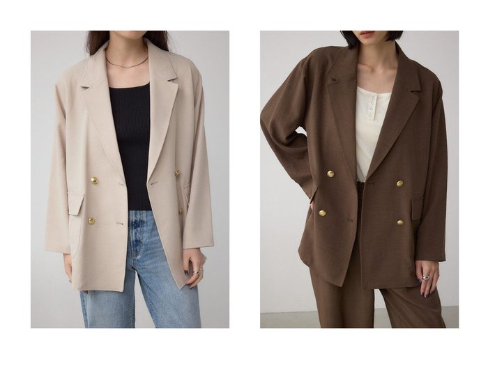【AZUL by moussy/アズール バイ マウジー】のサイドスリットダブルジャケット おすすめ人気トレンドファッション通販アイテム 人気、トレンドファッション・服の通販 founy(ファニー) 　ファッション　Fashion　レディースファッション　Fashion for Women　アウター　Coat / Outerwear Collection　レディースジャケット・軽アウター　Jackets　おすすめ　Recommended / Our Picks　ジャケット　Jacket, Outerwear　スリット　Slit, Slit Detail　セットアップ　Set-Up, Coordinated Outfit　デニム　Denim, Jeans Material　エレガント 上品　Elegant　|ID:crp329100000222303
