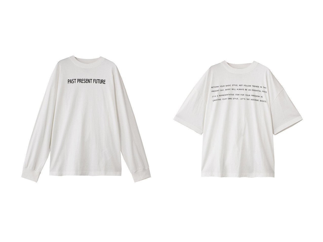 【INSCRIRE/アンスクリア】のBasic プリント ルーズ フィット Tシャツ&PAST PRESENT FURTURE ロング スリーブ ルーズ フィット おすすめ人気トレンドファッション通販アイテム インテリア・キッズ・メンズ・レディースファッション・服の通販 founy(ファニー) 　ファッション　Fashion　レディースファッション　Fashion for Women　トップス・カットソー　Cut & Sew Tops　シャツ・ブラウス・オフィスカジュアル　Elegant Blouses & Button-Ups　ロングTシャツ・Tシャツ　Longline T-Shirts & Tees　カットソー・ベーシックTシャツ　Cut-and-Sewn Tops / Stretch Tees & Basics　2025年　2025　2025-2026秋冬・A/W　Autumn/Winter 2025–26 AW25–26　スリーブ　Sleeve, Long Sleeve / Short Sleeve　フィット　Fit, Slim Fit　フロント　Front, Front Design　ルーズ　Loose, Oversized　ロング　Long, Long-Length　A/W・秋冬　Autumn/Winter　ホワイト系　White　|ID:crp329100000222342
