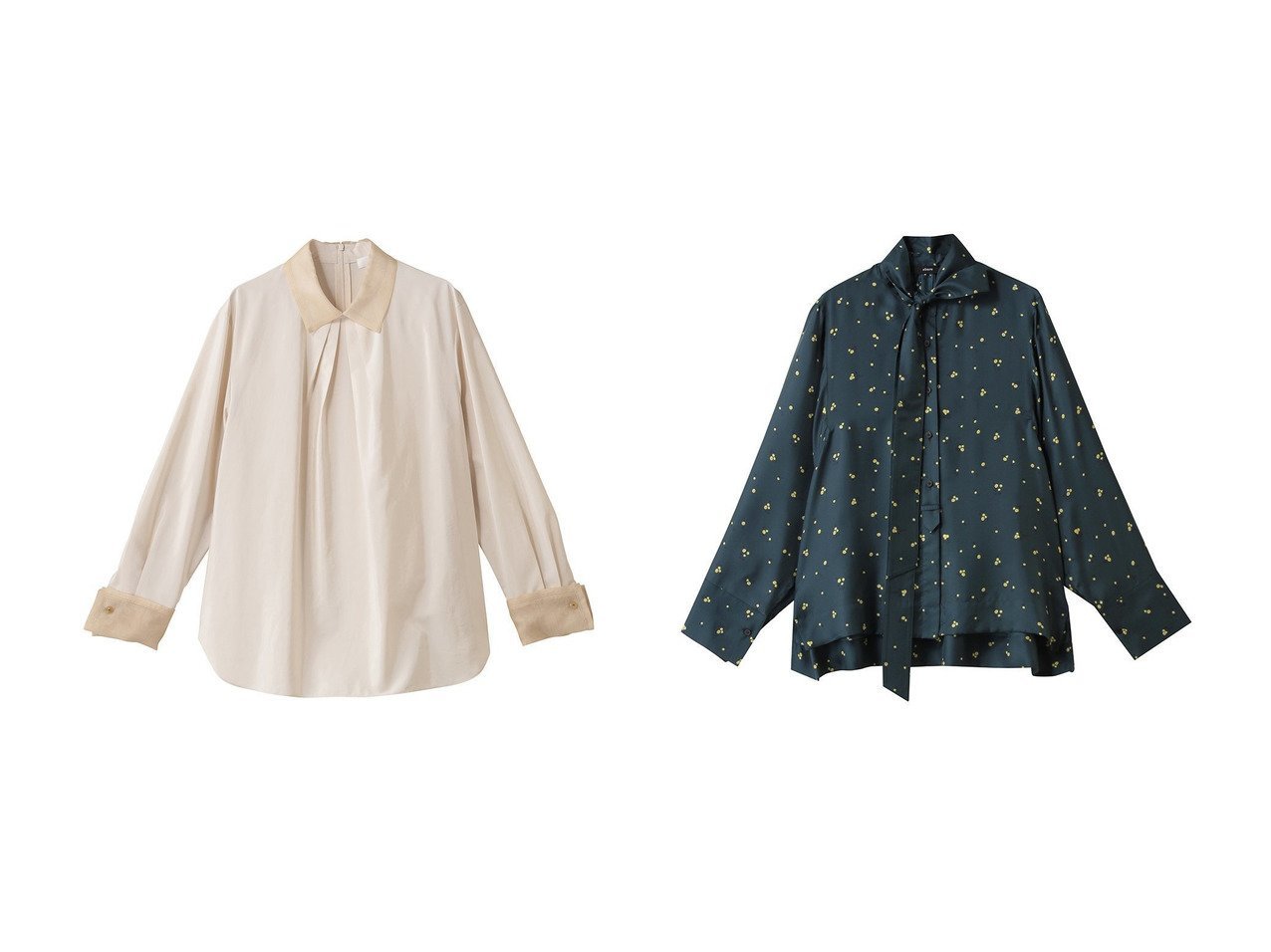 【ebure/エブール】のパウダリーシルク オーガンジーディテールブラウス&シルクスモールフラワー ボウタイブラウス おすすめ人気トレンドファッション通販アイテム インテリア・キッズ・メンズ・レディースファッション・服の通販 founy(ファニー) 　ファッション　Fashion　レディースファッション　Fashion for Women　トップス・カットソー　Cut & Sew Tops　シャツ・ブラウス・オフィスカジュアル　Elegant Blouses & Button-Ups　2025年　2025　2025-2026秋冬・A/W　Autumn/Winter 2025–26 AW25–26　オーガンジー　Organza Fabric　カフス　Cuff Design　コーデュロイ　Corduroy, Cord Fabric　シルク　Silk, 100% Silk　スリーブ　Sleeve, Long Sleeve / Short Sleeve　ダブル　Double, Double-Breasted　ロング　Long, Long-Length　エレガント 上品　Elegant　A/W・秋冬　Autumn/Winter　イエロー系　Yellow　グレー系　Gray　ベージュ系　Beige　グリーン系　Green　ブルー系　Blue　|ID:crp329100000222402