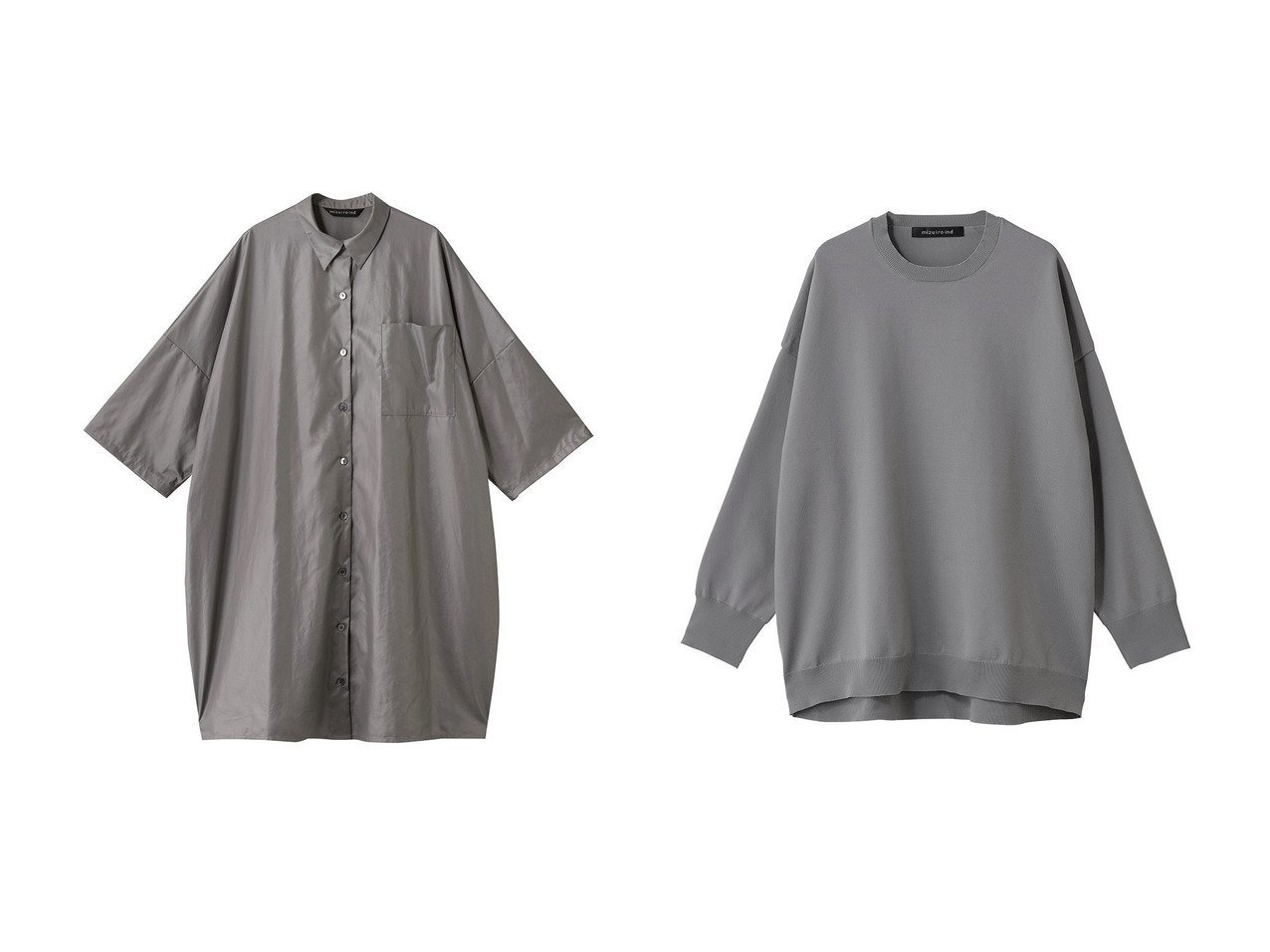 【mizuiro ind/ミズイロ インド】のglossy wide half slv shirt OP ワンピース&O プルオーバー おすすめ人気トレンドファッション通販アイテム インテリア・キッズ・メンズ・レディースファッション・服の通販 founy(ファニー) 　ファッション　Fashion　レディースファッション　Fashion for Women　ワンピース　Dresses　チュニック　Tunic Tops & Dresses　トップス・カットソー　Cut & Sew Tops　ニット　Knit Tops & Sweaters　カジュアルプルオーバー・ニットトップス　Pullovers & Knit Tops / Casual Pullovers　2025年　2025　2025-2026秋冬・A/W　Autumn/Winter 2025–26 AW25–26　チュニック　Tunic, Long Top　ロング　Long, Long-Length　A/W・秋冬　Autumn/Winter　ブルー系　Blue　グレー系　Gray　ブラック系　Black　|ID:crp329100000222410