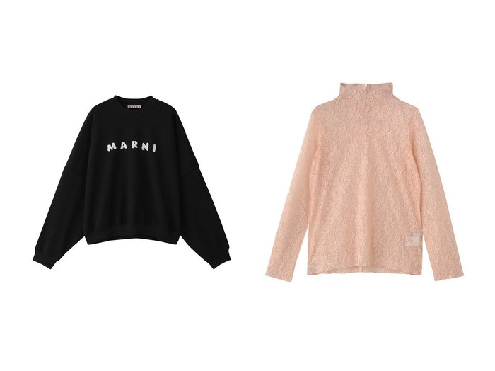 【DESIGN WORKS/デザイン ワークス】のBEAUVET ストレッチレースプルオーバー&【MARNI/マルニ】のコットンロゴスウェット おすすめ人気トレンドファッション通販アイテム 人気、トレンドファッション・服の通販 founy(ファニー) 　ファッション　Fashion　レディースファッション　Fashion for Women　トップス・カットソー　Cut & Sew Tops　シャツ・ブラウス・オフィスカジュアル　Elegant Blouses & Button-Ups　レディースパーカー・カジュアルフーディー　Casual Hoodies & Sweatshirts　ロングTシャツ・Tシャツ　Longline T-Shirts & Tees　スウェット・クルーネックトップス　Sweatshirts & Crewnecks / Relaxed Fit Sweat Tops　カットソー・ベーシックTシャツ　Cut-and-Sewn Tops / Stretch Tees & Basics　カジュアルプルオーバー・ニットトップス　Pullovers & Knit Tops / Casual Pullovers　2025年　2025　2025-2026秋冬・A/W　Autumn/Winter 2025–26 AW25–26　スウェット / スエット　Sweatshirt, Sweatwear　A/W・秋冬　Autumn/Winter　|ID:crp329100000222422