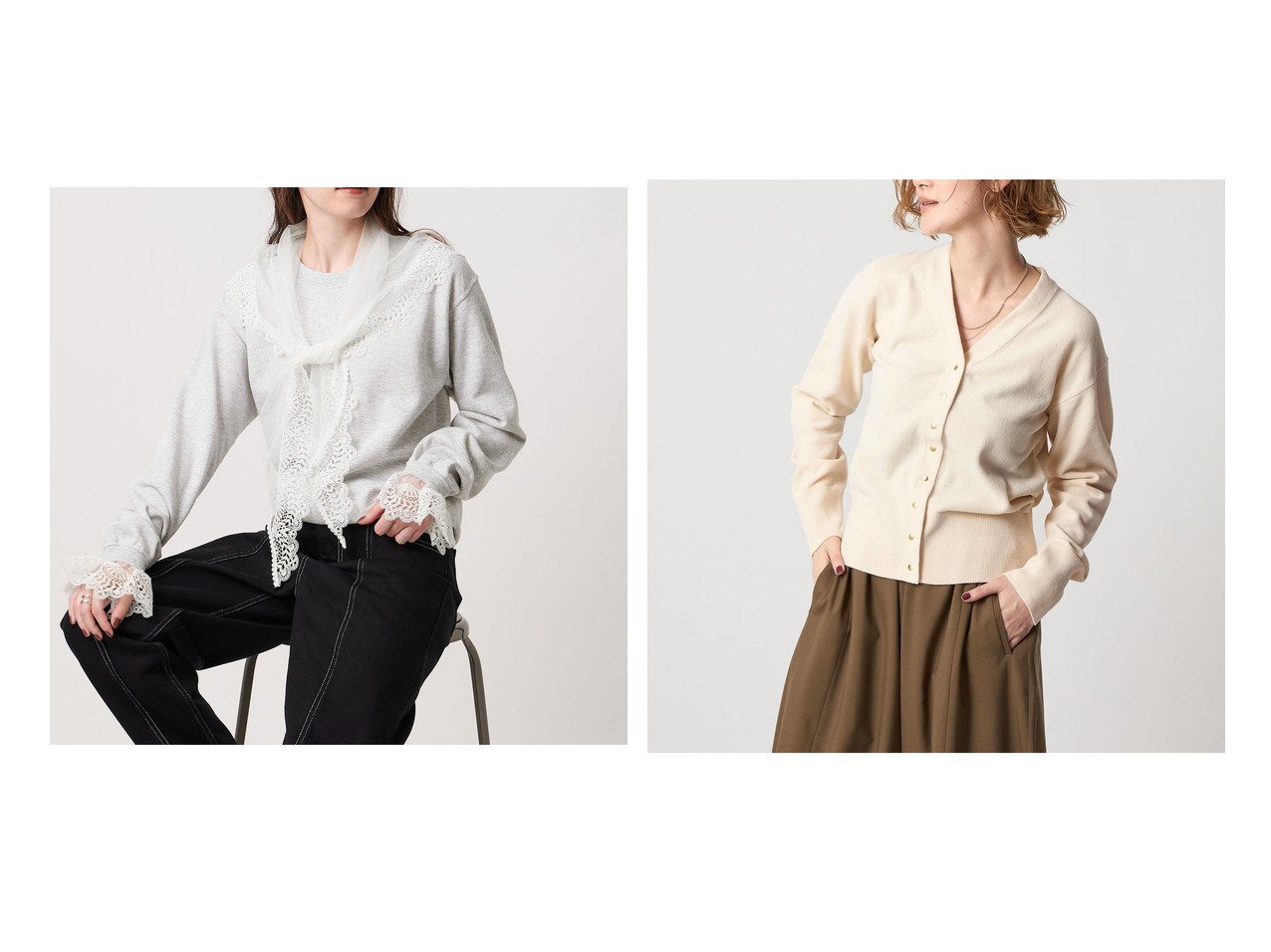 【UNITED ARROWS/ユナイテッドアローズ】のconte メタルボタン Vネックカーディガン&【別注】 dahl ia レーススカーフ スウェット おすすめ人気トレンドファッション通販アイテム インテリア・キッズ・メンズ・レディースファッション・服の通販 founy(ファニー) 　ファッション　Fashion　レディースファッション　Fashion for Women　トップス・カットソー　Cut & Sew Tops　レディースパーカー・カジュアルフーディー　Casual Hoodies & Sweatshirts　スウェット・クルーネックトップス　Sweatshirts & Crewnecks / Relaxed Fit Sweat Tops　カーディガン・羽織り　Layered Style Cardigans　Vネックトップス　V-Neck Tops / V-Cut Neckline Shirts　スウェット / スエット　Sweatshirt, Sweatwear　スカーフ　Scarf, Neckwear　バランス　Balance, Style Balance　ベーシック　Basic, Essential　ミックス　Mix, Mixed Style　レース　Lace, Lace Fabric　人気　Popular, Best Seller　別注　Limited Edition, Custom Order　おすすめ　Recommended / Our Picks　カットソー　Cut and Sewn Top　カーディガン　Cardigan, Knitwear　ブルゾン　Blouson, Bomber Jacket　メタル　Metal, Metal Parts　グレー系　Gray　ブラック系　Black　|ID:crp329100000222441