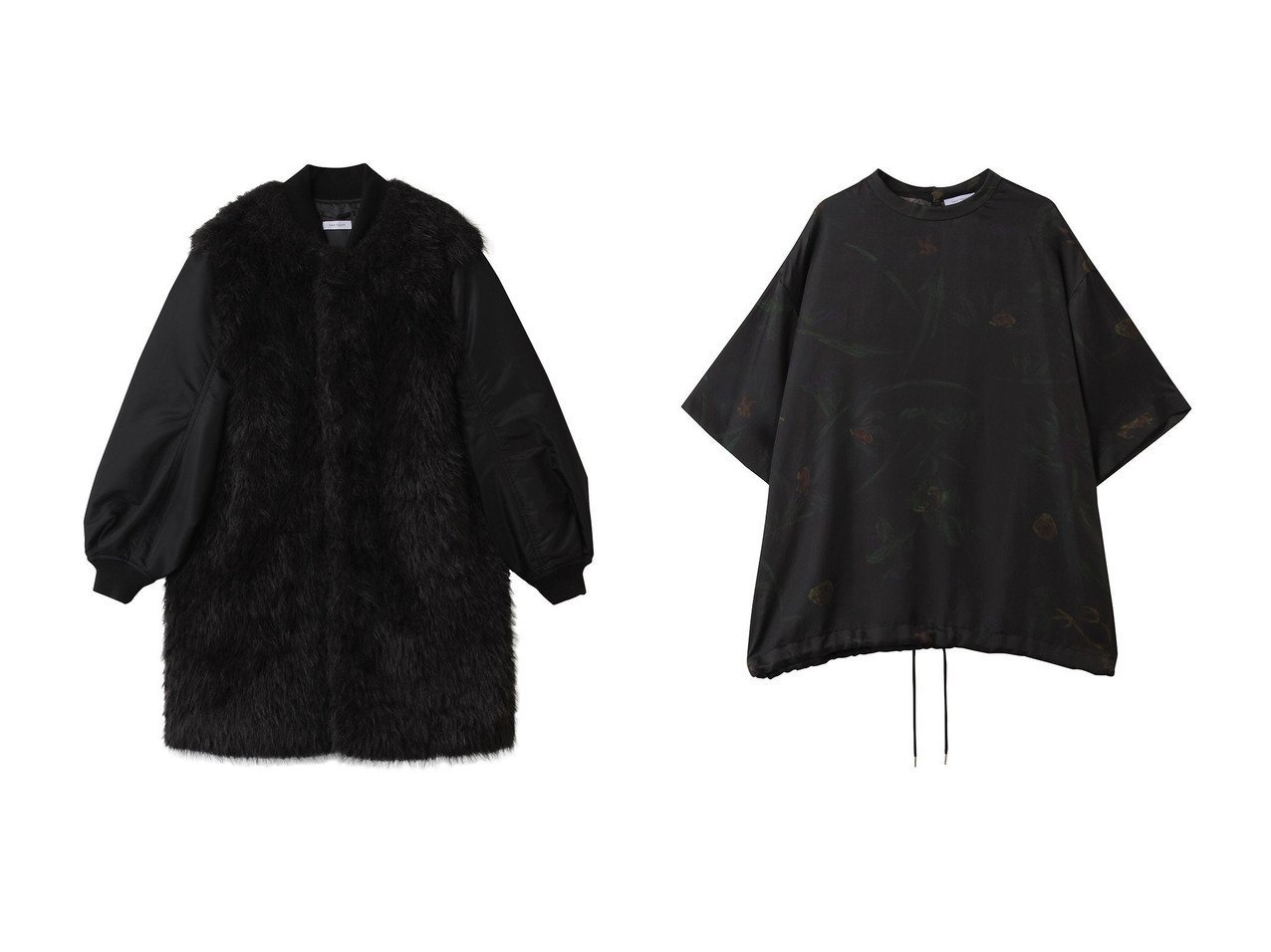 【1er Arrondissement/プルミエ アロンディスモン】の【near.nippon】別注ブルゾン&【near.nippon】ボタニカルプリントオーバーTシャツ おすすめ人気トレンドファッション通販アイテム インテリア・キッズ・メンズ・レディースファッション・服の通販 founy(ファニー) 　ファッション　Fashion　レディースファッション　Fashion for Women　アウター　Coat / Outerwear Collection　レディースジャケット・軽アウター　Jackets　ブルゾンジャケット・スポーティアウター　Blouson Jackets　トップス・カットソー　Cut & Sew Tops　シャツ・ブラウス・オフィスカジュアル　Elegant Blouses & Button-Ups　ロングTシャツ・Tシャツ　Longline T-Shirts & Tees　カットソー・ベーシックTシャツ　Cut-and-Sewn Tops / Stretch Tees & Basics　ジャケット　Jacket, Outerwear　チュニック　Tunic, Long Top　ドッキング　Docking, Mixed Material　バランス　Balance, Style Balance　フェイクファー　Faux Fur, Imitation Fur　フェミニン　Feminine, Girly　ブルゾン　Blouson, Bomber Jacket　ラグジュアリー　Luxury, Elegant　別注　Limited Edition, Custom Order　新作・新入荷　New Arrivals / New In　A/W・秋冬　Autumn/Winter　とろみ　Fluid, Flowy Fabric　キュプラ　Cupro, Eco Fabric　スラックス　Slacks, Dress Pants　スリーブ　Sleeve, Long Sleeve / Short Sleeve　ダウン　Down, Puffer　デニム　Denim, Jeans Material　ボタニカル　Botanical, Floral Pattern　ロング　Long, Long-Length　エレガント 上品　Elegant　ブラック系　Black　|ID:crp329100000222471