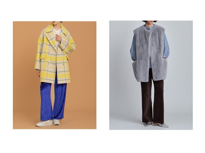 【HOUSE OF LOTUS/ハウス オブ ロータス】のショートパイルフェイクファージレ&シャギーチェックコート おすすめ人気トレンドファッション通販アイテム 人気、トレンドファッション・服の通販 founy(ファニー) 　ファッション　Fashion　レディースファッション　Fashion for Women　アウター　Coat / Outerwear Collection　コート・ロングコート・ピーコート　Long Coats, Peacoats & More　レディースジャケット・軽アウター　Jackets　イエロー　Yellow　ショート　Short, Short Length　ブランケット　Blanket, Throw Blanket　ミドル　Middle Length, Mid Height　冬　Winter / This Winter　新作・新入荷　New Arrivals / New In　|ID:crp329100000222557