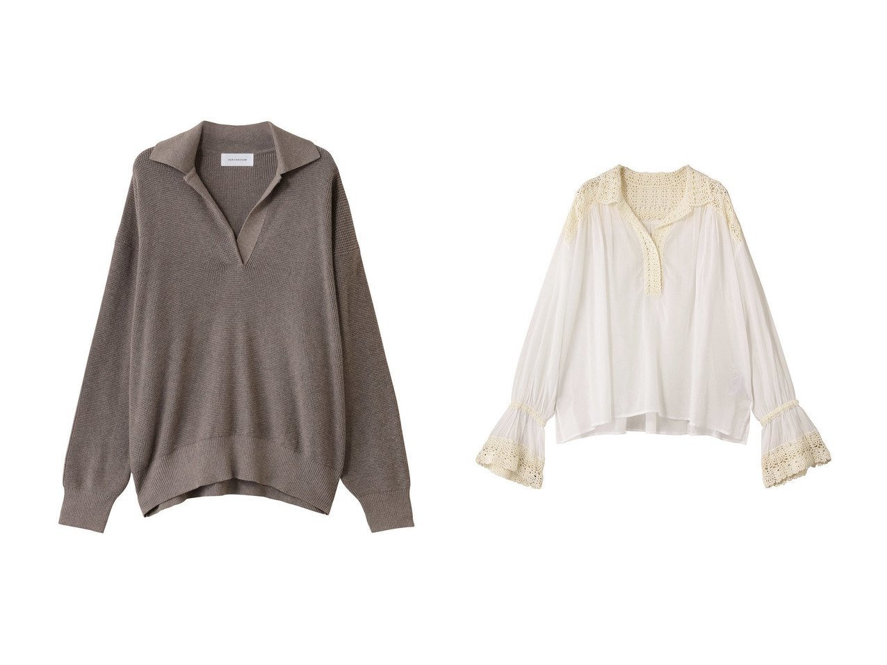 【GALLARDAGALANTE/ガリャルダガランテ】の【HERITANOVUM】ワッフルスッキパーニット&【HERITANOVUM】クロシェットシャツ おすすめ人気トレンドファッション通販アイテム インテリア・キッズ・メンズ・レディースファッション・服の通販 founy(ファニー) 　ファッション　Fashion　レディースファッション　Fashion for Women　トップス・カットソー　Cut & Sew Tops　ニット　Knit Tops & Sweaters　カジュアルプルオーバー・ニットトップス　Pullovers & Knit Tops / Casual Pullovers　シャツ・ブラウス・オフィスカジュアル　Elegant Blouses & Button-Ups　おすすめ　Recommended / Our Picks　なめらか　Smooth, Silky Texture　エレガント 上品　Elegant　トレンド　Trend, Trending Now　新作・新入荷　New Arrivals / New In　グレー系　Gray　ホワイト系　White　ブラック系　Black　|ID:crp329100000222564