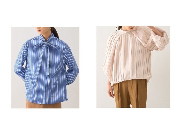 【DESIGN WORKS/デザイン ワークス】のプリーツ加工ボリュームブラウス&ボウタイ付きフロントプリーツシャツ おすすめ人気トレンドファッション通販アイテム 人気、トレンドファッション・服の通販 founy(ファニー) ファッション Fashion レディースファッション Fashion for Women トップス・カットソー Cut & Sew Tops シャツ・ブラウス・オフィスカジュアル Elegant Blouses & Button-Ups おすすめ Recommended / Our Picks クラシカル Classical, Vintage-Inspired シンプル Simple, Minimal ジャケット Jacket, Outerwear スリーブ Sleeve, Long Sleeve / Short Sleeve フロント Front, Front Design マニッシュ Mannish, Boyish メンズ Men's, Menswear リボン Ribbon, Bow ロング Long, Long-Length エレガント 上品 Elegant 新作・新入荷 New Arrivals / New In |ID:crp329100000222592