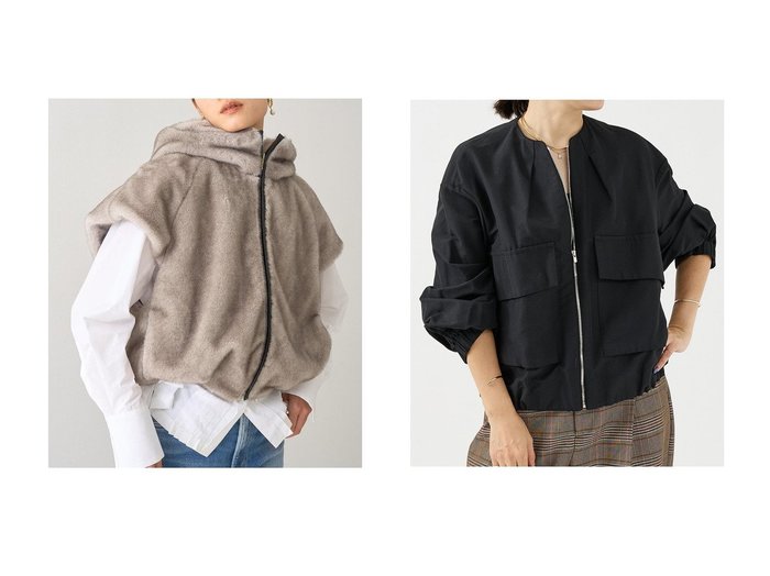 【DESIGN WORKS/デザイン ワークス】のリッチフェイクファーフードジレ&ノーカラービッグポケットツイルショートブルゾン おすすめ人気トレンドファッション通販アイテム 人気、トレンドファッション・服の通販 founy(ファニー) 　ファッション　Fashion　レディースファッション　Fashion for Women　アウター　Coat / Outerwear Collection　トップス・カットソー　Cut & Sew Tops　シャツ・ブラウス・オフィスカジュアル　Elegant Blouses & Button-Ups　レディースパーカー・カジュアルフーディー　Casual Hoodies & Sweatshirts　ロングTシャツ・Tシャツ　Longline T-Shirts & Tees　ベスト&ジレ / 重ね着スタイル　Vests & Gilets　スウェット・クルーネックトップス　Sweatshirts & Crewnecks / Relaxed Fit Sweat Tops　カットソー・ベーシックTシャツ　Cut-and-Sewn Tops / Stretch Tees & Basics　レディースジャケット・軽アウター　Jackets　ブルゾンジャケット・スポーティアウター　Blouson Jackets　おすすめ　Recommended / Our Picks　デニム　Denim, Jeans Material　フェイクファー　Faux Fur, Imitation Fur　フォルム　Silhouette, Form　ブラウジング　Blouson Silhouette, Cinched Waist　ワイド　Wide, Wide Fit　新作・新入荷　New Arrivals / New In　A/W・秋冬　Autumn/Winter　コンパクト　Compact, Small Size　ショート　Short, Short Length　ジャケット　Jacket, Outerwear　トレンド　Trend, Trending Now　バランス　Balance, Style Balance　フロント　Front, Front Design　ブルゾン　Blouson, Bomber Jacket　ポケット　Pocket, Pocket Detail　|ID:crp329100000222596