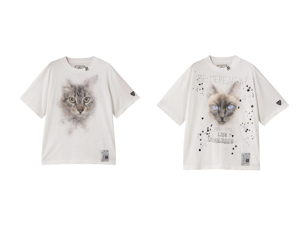 【Maison MIHARA YASUHIRO/メゾン ミハラヤスヒロ】のCAT PRINTED Tシャツ&EMBELLISHED DISTRESSED Tシャツ おすすめ人気トレンドファッション通販アイテム インテリア・キッズ・メンズ・レディースファッション・服の通販 founy(ファニー) 　ファッション　Fashion　レディースファッション　Fashion for Women　トップス・カットソー　Cut & Sew Tops　シャツ・ブラウス・オフィスカジュアル　Elegant Blouses & Button-Ups　ロングTシャツ・Tシャツ　Longline T-Shirts & Tees　カットソー・ベーシックTシャツ　Cut-and-Sewn Tops / Stretch Tees & Basics　ショート　Short, Short Length　スリーブ　Sleeve, Long Sleeve / Short Sleeve　バランス　Balance, Style Balance　フロント　Front, Front Design　ボトム　Bottoms, Lower Wear　新作・新入荷　New Arrivals / New In　ホワイト系　White　グレー系　Gray　|ID:crp329100000222613