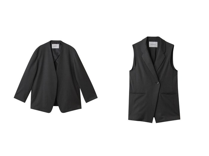 【MIDIUMISOLID/ミディウミソリッド】のwaist shape tailored gillet ジレ&no collar JK ジャケット おすすめ人気トレンドファッション通販アイテム 人気、トレンドファッション・服の通販 founy(ファニー) ファッション Fashion レディースファッション Fashion for Women アウター Coat / Outerwear Collection レディースジャケット・軽アウター Jackets ウォッシャブル Machine Washable エレガント 上品 Elegant ジャケット Jacket, Outerwear ストレッチ Stretch, Stretchy Fabric ツイル Twist, Twisted Detail ドレープ Drape, Draping Fabric ベスト Vest, Waistcoat 新作・新入荷 New Arrivals / New In |ID:crp329100000222625