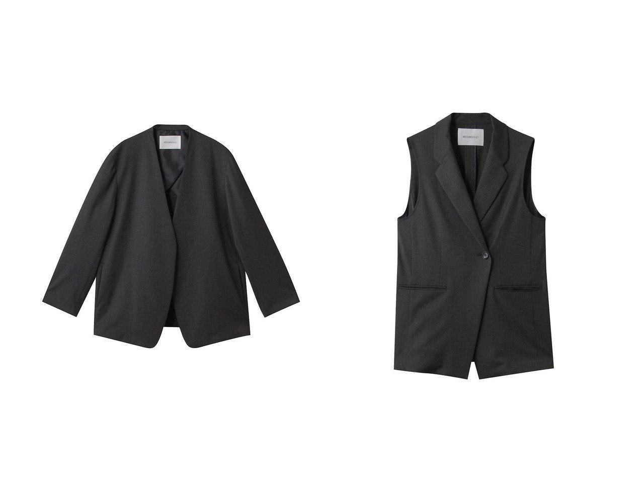 【MIDIUMISOLID/ミディウミソリッド】のwaist shape tailored gillet ジレ&no collar JK ジャケット おすすめ人気トレンドファッション通販アイテム インテリア・キッズ・メンズ・レディースファッション・服の通販 founy(ファニー) 　ファッション　Fashion　レディースファッション　Fashion for Women　アウター　Coat / Outerwear Collection　レディースジャケット・軽アウター　Jackets　ウォッシャブル　Machine Washable　エレガント 上品　Elegant　ジャケット　Jacket, Outerwear　ストレッチ　Stretch, Stretchy Fabric　ツイル　Twist, Twisted Detail　ドレープ　Drape, Draping Fabric　ベスト　Vest, Waistcoat　新作・新入荷　New Arrivals / New In　グレー系　Gray　ブラック系　Black　|ID:crp329100000222625