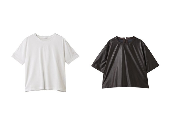 【MIDIUMISOLID/ミディウミソリッド】のbasic T Tシャツ&synthetic leather tops トップス おすすめ人気トレンドファッション通販アイテム 人気、トレンドファッション・服の通販 founy(ファニー) ファッション Fashion レディースファッション Fashion for Women トップス・カットソー Cut & Sew Tops シャツ・ブラウス・オフィスカジュアル Elegant Blouses & Button-Ups ロングTシャツ・Tシャツ Longline T-Shirts & Tees カットソー・ベーシックTシャツ Cut-and-Sewn Tops / Stretch Tees & Basics インナー Innerwear コンパクト Compact, Small Size ショート Short, Short Length シンプル Simple, Minimal スリーブ Sleeve, Long Sleeve / Short Sleeve ベーシック Basic, Essential エレガント 上品 Elegant 新作・新入荷 New Arrivals / New In |ID:crp329100000222627