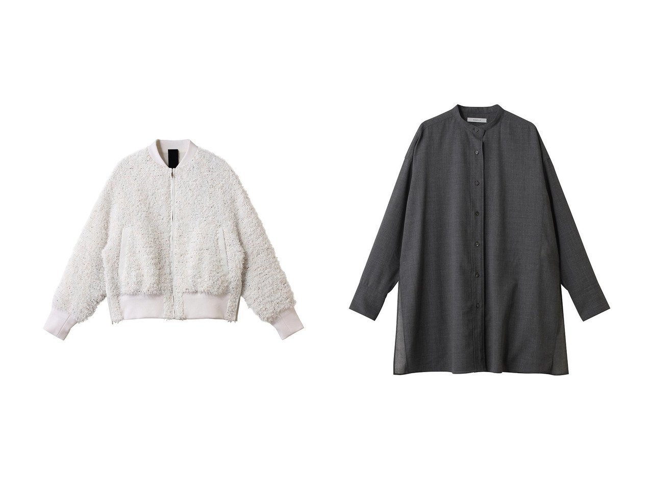 【DOMELLE/ドメル】のLINTON ツイード ブルゾン&ウール ボイル シャツ おすすめ人気トレンドファッション通販アイテム インテリア・キッズ・メンズ・レディースファッション・服の通販 founy(ファニー) 　ファッション　Fashion　レディースファッション　Fashion for Women　アウター　Coat / Outerwear Collection　レディースジャケット・軽アウター　Jackets　ブルゾンジャケット・スポーティアウター　Blouson Jackets　トップス・カットソー　Cut & Sew Tops　シャツ・ブラウス・オフィスカジュアル　Elegant Blouses & Button-Ups　おすすめ　Recommended / Our Picks　エレガント 上品　Elegant　カラフル　Colorful Design　ジャケット　Jacket, Outerwear　スラックス　Slacks, Dress Pants　スリット　Slit, Slit Detail　タイトスカート　Pencil Skirt, Tight Skirt　ツイード　Twill, Twill Weave　デニム　Denim, Jeans Material　ブルゾン　Blouson, Bomber Jacket　新作・新入荷　New Arrivals / New In　スリーブ　Sleeve, Long Sleeve / Short Sleeve　セットアップ　Set-Up, Coordinated Outfit　パッチ　Patch, Appliqué　ビッグ　Big, Oversized　ポケット　Pocket, Pocket Detail　ロング　Long, Long-Length　ワイド　Wide, Wide Fit　秋　Autumn　ホワイト系　White　グレー系　Gray　ブラック系　Black　|ID:crp329100000222634
