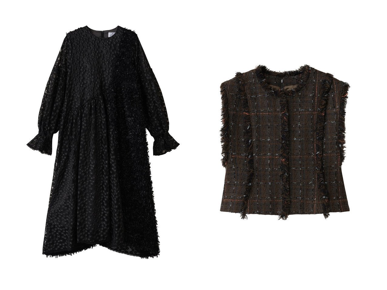 【LANVIN en Bleu/ランバン オン ブルー】のミニフラワーレースワンピース&ツイードプルオーバーベスト おすすめ人気トレンドファッション通販アイテム インテリア・キッズ・メンズ・レディースファッション・服の通販 founy(ファニー) 　ファッション　Fashion　レディースファッション　Fashion for Women　ワンピース　Dresses　チュニック　Tunic Tops & Dresses　アウター　Coat / Outerwear Collection　オケージョン　Occasion Wear　スリーブ　Sleeve, Long Sleeve / Short Sleeve　チュニック　Tunic, Long Top　ロング　Long, Long-Length　新作・新入荷　New Arrivals / New In　ブラック系　Black　グリーン系　Green　|ID:crp329100000222637