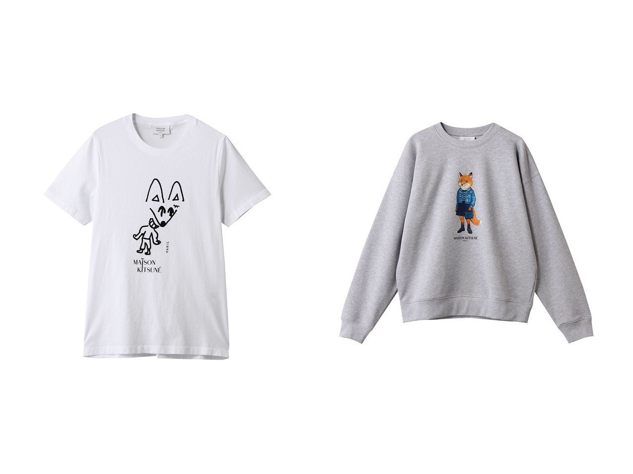 【MAISON KITSUNE/メゾン キツネ】のDRESSED FOX コンフォート スウェット シャツ&PARTY FOX レギュラー Tシャツ おすすめ人気トレンドファッション通販アイテム インテリア・キッズ・メンズ・レディースファッション・服の通販 founy(ファニー) 　ファッション　Fashion　レディースファッション　Fashion for Women　トップス・カットソー　Cut & Sew Tops　シャツ・ブラウス・オフィスカジュアル　Elegant Blouses & Button-Ups　ロングTシャツ・Tシャツ　Longline T-Shirts & Tees　カットソー・ベーシックTシャツ　Cut-and-Sewn Tops / Stretch Tees & Basics　レディースパーカー・カジュアルフーディー　Casual Hoodies & Sweatshirts　スウェット・クルーネックトップス　Sweatshirts & Crewnecks / Relaxed Fit Sweat Tops　ワンピース　Dresses　フォーマル・パーティードレス・結婚式用ドレス　Elegant & Casual Dresses　おすすめ　Recommended / Our Picks　コンパクト　Compact, Small Size　ショーツ　Shorts, Short Pants　ショート　Short, Short Length　スリーブ　Sleeve, Long Sleeve / Short Sleeve　デニム　Denim, Jeans Material　プリント　Print, Printed Pattern　ミックス　Mix, Mixed Style　レギュラー　Regular, Standard Fit　半袖　Short Sleeve, Half Sleeve　新作・新入荷　New Arrivals / New In　ホワイト系　White　ブラック系　Black　グレー系　Gray　|ID:crp329100000222644