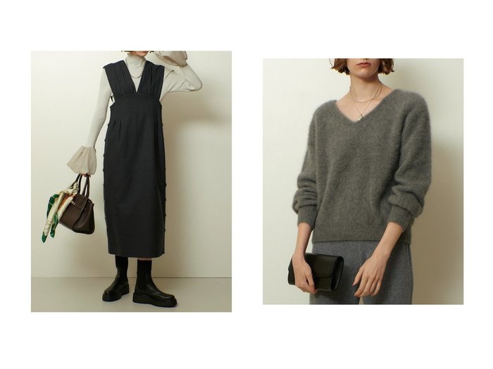 【allureville/アルアバイル】のサイドタックジャンスカワンピース&カシミヤブレンドファー加工Vプルオーバー おすすめ人気トレンドファッション通販アイテム 人気、トレンドファッション・服の通販 founy(ファニー) ファッション Fashion レディースファッション Fashion for Women ワンピース Dresses チュニック Tunic Tops & Dresses トップス・カットソー Cut & Sew Tops ニット Knit Tops & Sweaters カジュアルプルオーバー・ニットトップス Pullovers & Knit Tops / Casual Pullovers インナー Innerwear ギャザー Gathered, Ruffled ジャケット Jacket, Outerwear ストレッチ Stretch, Stretchy Fabric チュニック Tunic, Long Top フォルム Silhouette, Form ロング Long, Long-Length エレガント 上品 Elegant 新作・新入荷 New Arrivals / New In ビジネス 仕事 通勤 Business / Work / Commuting おすすめ Recommended / Our Picks フォックス Fox, Fox Fur プリーツ Pleats, Pleated ボトム Bottoms, Lower Wear リュクス Luxury, Elegant, High-End, Chic 冬 Winter / This Winter |ID:crp329100000222653