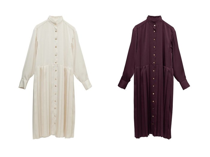 【martinique/マルティニーク】の【l heritage martinique】シルキーサテンロングシャツ おすすめ人気トレンドファッション通販アイテム 人気、トレンドファッション・服の通販 founy(ファニー) 　ファッション　Fashion　レディースファッション　Fashion for Women　トップス・カットソー　Cut & Sew Tops　シャツ・ブラウス・オフィスカジュアル　Elegant Blouses & Button-Ups　おすすめ　Recommended / Our Picks　とろみ　Fluid, Flowy Fabric　サテン　Satin, Glossy Fabric　シルキー　Silky, Smooth Texture　スリーブ　Sleeve, Long Sleeve / Short Sleeve　ドレス　Dress, One-Piece　プリーツ　Pleats, Pleated　ロング　Long, Long-Length　新作・新入荷　New Arrivals / New In　|ID:crp329100000222683