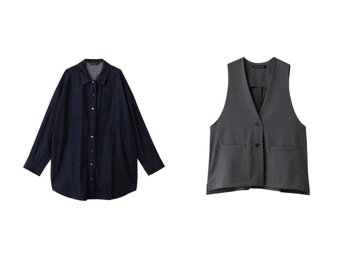 【mizuiro ind/ミズイロ インド】のdeep V neck wide vest ベスト&denim wide shirt シャツ おすすめ人気トレンドファッション通販アイテム 人気、トレンドファッション・服の通販 founy(ファニー) ファッション Fashion レディースファッション Fashion for Women トップス・カットソー Cut & Sew Tops シャツ・ブラウス・オフィスカジュアル Elegant Blouses & Button-Ups アウター Coat / Outerwear Collection レディースジャケット・軽アウター Jackets シンプル Simple, Minimal スリーブ Sleeve, Long Sleeve / Short Sleeve デニム Denim, Jeans Material ボトム Bottoms, Lower Wear ロング Long, Long-Length 新作・新入荷 New Arrivals / New In |ID:crp329100000222690