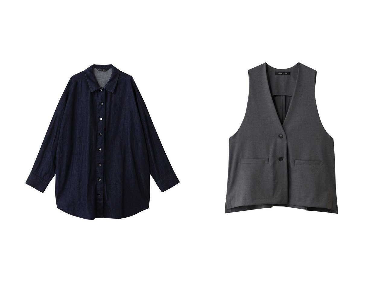【mizuiro ind/ミズイロ インド】のdeep V neck wide vest ベスト&denim wide shirt シャツ おすすめ人気トレンドファッション通販アイテム インテリア・キッズ・メンズ・レディースファッション・服の通販 founy(ファニー) 　ファッション　Fashion　レディースファッション　Fashion for Women　トップス・カットソー　Cut & Sew Tops　シャツ・ブラウス・オフィスカジュアル　Elegant Blouses & Button-Ups　アウター　Coat / Outerwear Collection　レディースジャケット・軽アウター　Jackets　シンプル　Simple, Minimal　スリーブ　Sleeve, Long Sleeve / Short Sleeve　デニム　Denim, Jeans Material　ボトム　Bottoms, Lower Wear　ロング　Long, Long-Length　新作・新入荷　New Arrivals / New In　イエロー系　Yellow　ブルー系　Blue　グレー系　Gray　ブラック系　Black　|ID:crp329100000222690