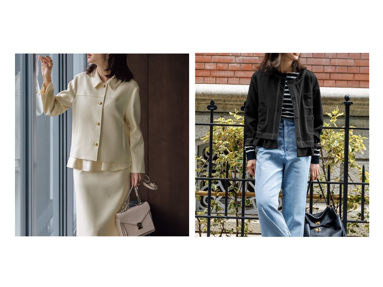【DoCLASSE/ドゥクラッセ】の二重織ストレッチ・コンパクトジャケット&テックデニム・異素材フリルジャケット おすすめ人気トレンドファッション通販アイテム インテリア・キッズ・メンズ・レディースファッション・服の通販 founy(ファニー) 　ファッション　Fashion　レディースファッション　Fashion for Women　アウター　Coat / Outerwear Collection　レディースジャケット・軽アウター　Jackets　新作・新入荷　New Arrivals / New In　エレガント 上品　Elegant　オケージョン　Occasion Wear　コンパクト　Compact, Small Size　シンプル　Simple, Minimal　ジャケット　Jacket, Outerwear　ストレッチ　Stretch, Stretchy Fabric　スマート　Smart, Elegant　セットアップ　Set-Up, Coordinated Outfit　テーラード　Tailored, Tailored Fit　デニム　Denim, Jeans Material　フリル　Frill, Ruffle　ホワイト系　White　ブラック系　Black　|ID:crp329100000222771