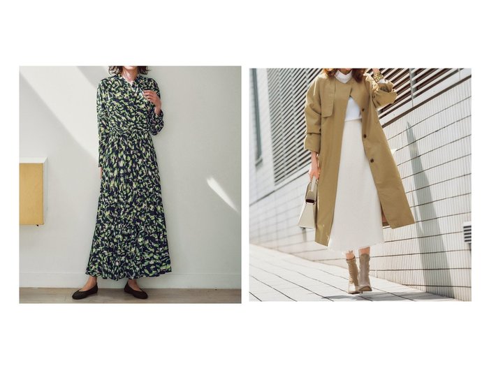 【DoCLASSE/ドゥクラッセ】の光沢ギャバジン・ノーカラートレンチコート&ジョーゼット・幾何柄ティアードワンピース おすすめ人気トレンドファッション通販アイテム 人気、トレンドファッション・服の通販 founy(ファニー) ファッション Fashion レディースファッション Fashion for Women ワンピース Dresses アウター Coat / Outerwear Collection コート・ロングコート・ピーコート Long Coats, Peacoats & More トレンチコート / 春秋の定番アウター Trench Coats 新作・新入荷 New Arrivals / New In ギャザー Gathered, Ruffled ジョーゼット Georgette, Semi-Sheer Fabric ティアードスカート Tiered Skirt, Flounced Skirt ティアードワンピース Tiered Dress, Flared Dress ドレープ Drape, Draping Fabric プリント Print, Printed Pattern ボトム Bottoms, Lower Wear ストール Stole, Wrap タートル Turtleneck, Turtle Collar トレンチ Trench, Trench Coat エレガント 上品 Elegant ビジネス 仕事 通勤 Business / Work / Commuting |ID:crp329100000222779