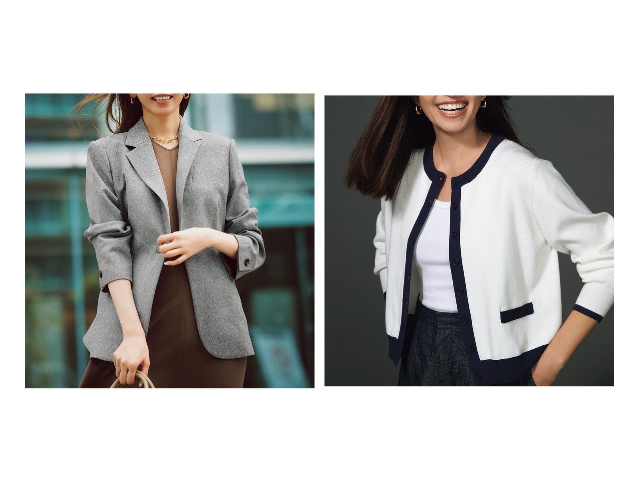 【DoCLASSE/ドゥクラッセ】の総針編み・飾りポケットクルーカーディガン&グラシエツイル・バックペプラムジャケット おすすめ人気トレンドファッション通販アイテム インテリア・キッズ・メンズ・レディースファッション・服の通販 founy(ファニー) 　ファッション　Fashion　レディースファッション　Fashion for Women　アウター　Coat / Outerwear Collection　レディースジャケット・軽アウター　Jackets　トップス・カットソー　Cut & Sew Tops　カーディガン・羽織り　Layered Style Cardigans　新作・新入荷　New Arrivals / New In　オケージョン　Occasion Wear　ジャケット　Jacket, Outerwear　セットアップ　Set-Up, Coordinated Outfit　フォルム　Silhouette, Form　ビジネス 仕事 通勤　Business / Work / Commuting　定番　Standard, Basic Item　洗える　Machine Washable　カーディガン　Cardigan, Knitwear　ショート　Short, Short Length　無地　Plain, Solid Color　グレー系　Gray　ブラック系　Black　ブルー系　Blue　|ID:crp329100000222780