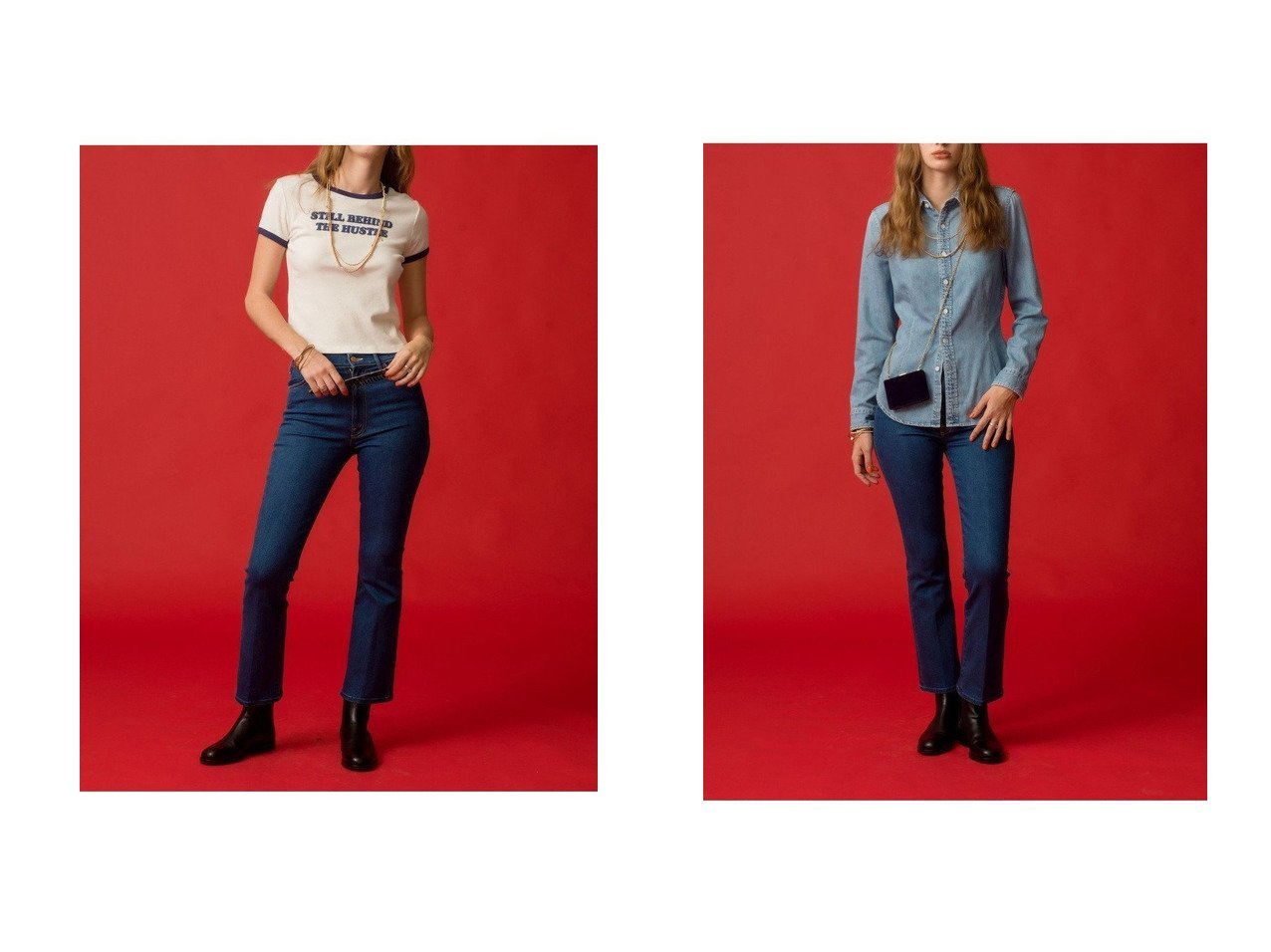【MOTHER/マザー】のTHE ITTY BITTY RINGER パイピングTシャツ (BEH)&THE HUSTLER ANKLE フレアデニム (IGG) おすすめ人気トレンドファッション通販アイテム インテリア・キッズ・メンズ・レディースファッション・服の通販 founy(ファニー) 　ファッション　Fashion　レディースファッション　Fashion for Women　トップス・カットソー　Cut & Sew Tops　シャツ・ブラウス・オフィスカジュアル　Elegant Blouses & Button-Ups　ロングTシャツ・Tシャツ　Longline T-Shirts & Tees　カットソー・ベーシックTシャツ　Cut-and-Sewn Tops / Stretch Tees & Basics　パンツ　Pants & Trousers　デニムパンツ・ジーンズ・美脚デニム　Denim Jeans & Pants　コンパクト　Compact, Small Size　ショート　Short, Short Length　スリーブ　Sleeve, Long Sleeve / Short Sleeve　デニム　Denim, Jeans Material　トレンド　Trend, Trending Now　パイピング　Piping, Trim Design　フレア　Flare, Flared　ボトム　Bottoms, Lower Wear　ワイド　Wide, Wide Fit　新作・新入荷　New Arrivals / New In　ホワイト系　White　ブルー系　Blue　|ID:crp329100000222797