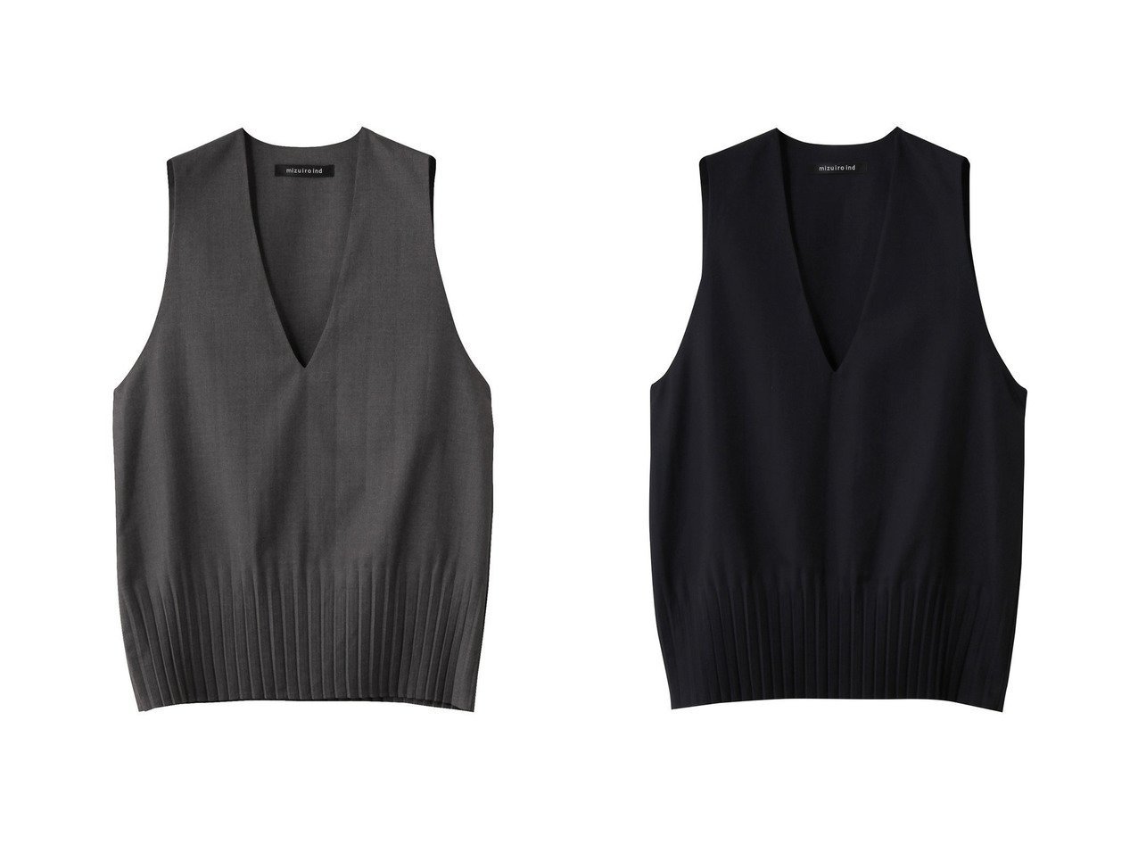 【mizuiro ind/ミズイロ インド】のpleats hem V neck vest ベスト おすすめ人気トレンドファッション通販アイテム インテリア・キッズ・メンズ・レディースファッション・服の通販 founy(ファニー) 　ファッション　Fashion　レディースファッション　Fashion for Women　トップス・カットソー　Cut & Sew Tops　ニット　Knit Tops & Sweaters　ベスト&ジレ / 重ね着スタイル　Vests & Gilets　カジュアルプルオーバー・ニットトップス　Pullovers & Knit Tops / Casual Pullovers　カットソー　Cut and Sewn Top　プリーツ　Pleats, Pleated　ベスト　Vest, Waistcoat　新作・新入荷　New Arrivals / New In　ブルー系　Blue　グレー系　Gray　ブラック系　Black　|ID:crp329100000222815