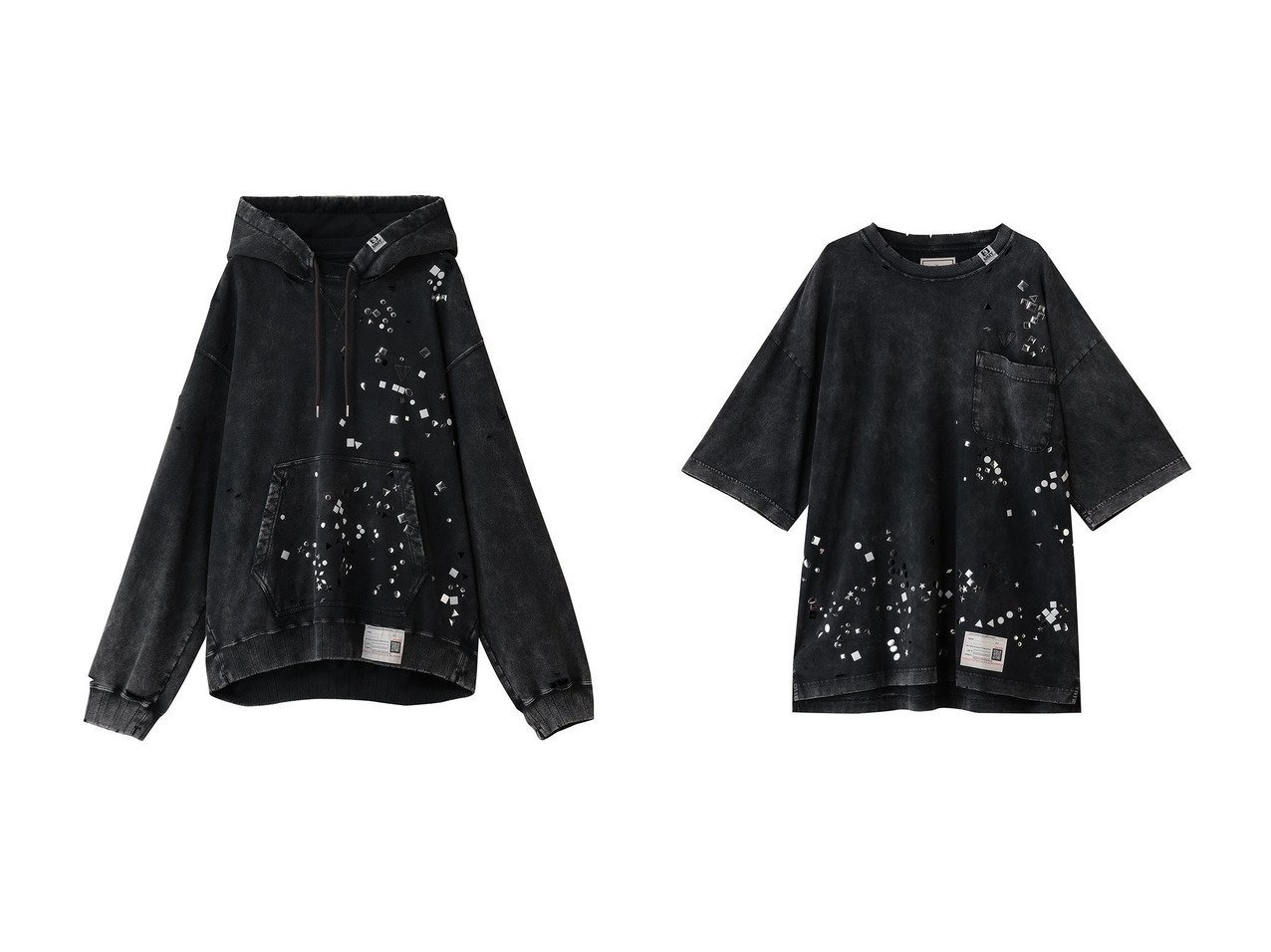 【Maison MIHARA YASUHIRO / MEN/メゾン ミハラヤスヒロ】の【MEN】EMBELLISHED BLEACHED Tシャツ&【MEN】EMBELLISHED ブリーチド フーディー おすすめ人気トレンドファッション通販アイテム インテリア・キッズ・メンズ・レディースファッション・服の通販 founy(ファニー) 　ファッション　Fashion　メンズファッション　Fashion for Men　トップス・カットソー　Cut & Sew Tops　メンズシャツ　Shirts　パーカー・フーディー / カジュアルコーデ　Hoodies & Parkas　ショート　Short, Short Length　シンプル　Simple, Minimal　スリーブ　Sleeve, Long Sleeve / Short Sleeve　ダメージ　Distressed, Destroyed　ブリーチ　Bleach, Washed Finish　新作・新入荷　New Arrivals / New In　ブラック系　Black　|ID:crp329100000222831