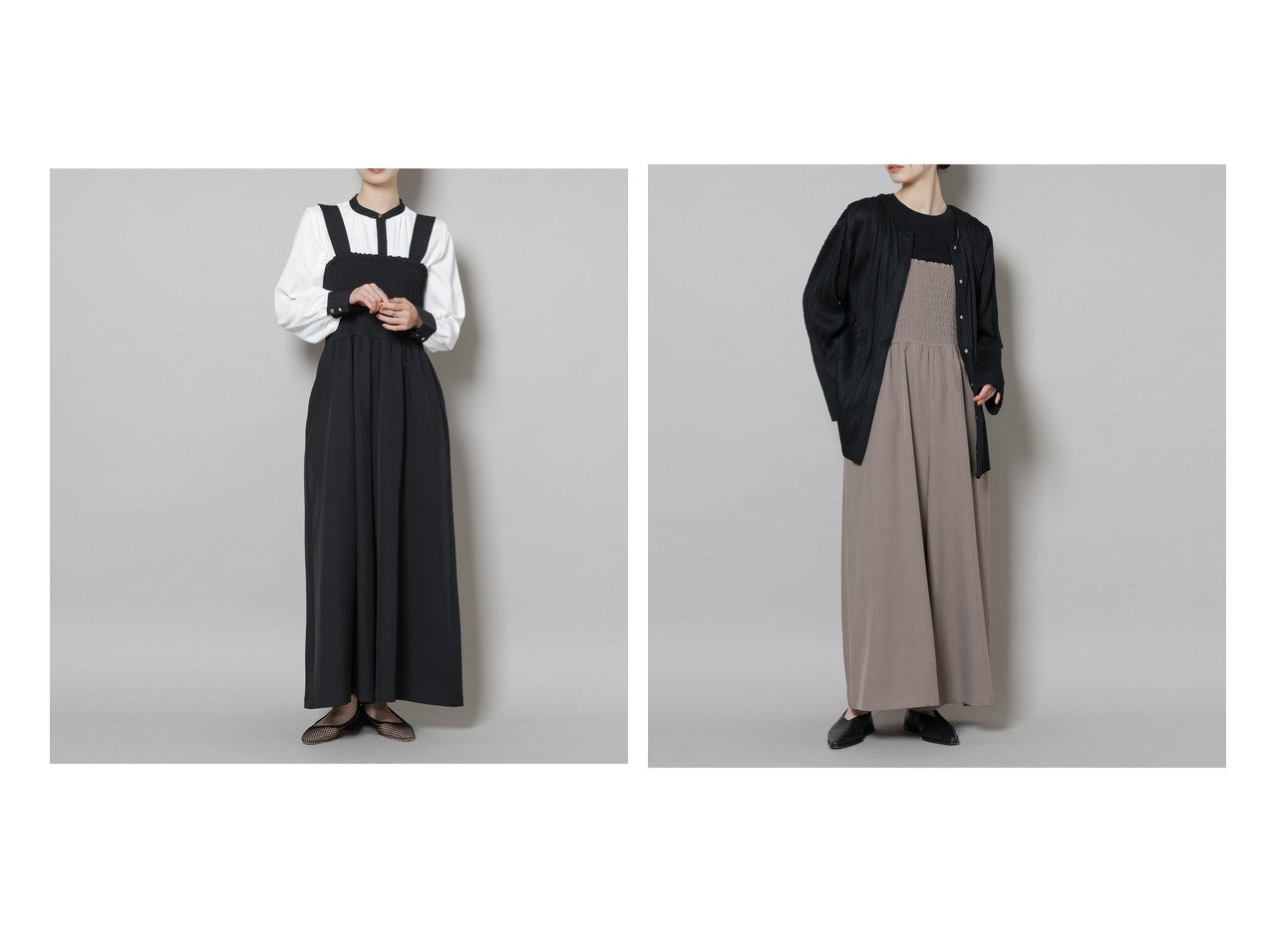 【nano universe/ナノ ユニバース】のシャーリングサロペット おすすめ人気トレンドファッション通販アイテム インテリア・キッズ・メンズ・レディースファッション・服の通販 founy(ファニー) 　ファッション　Fashion　レディースファッション　Fashion for Women　ワンピース　Dresses　サロペット&オールインワン　Dungarees & Jumpsuit Styles　インナー　Innerwear　秋　Autumn　カットソー　Cut and Sewn Top　カーディガン　Cardigan, Knitwear　サロペット　Overalls, Salopette　シャーリング　Shirring, Ruched　ジャケット　Jacket, Outerwear　スリーブ　Sleeve, Long Sleeve / Short Sleeve　フェミニン　Feminine, Girly　ベーシック　Basic, Essential　ロング　Long, Long-Length　ワイド　Wide, Wide Fit　おすすめ　Recommended / Our Picks　2025年　2025　2025-2026秋冬・A/W　Autumn/Winter 2025–26 AW25–26　ブラック系　Black　ベージュ系　Beige　ブラウン系　Brown　|ID:crp329100000222837