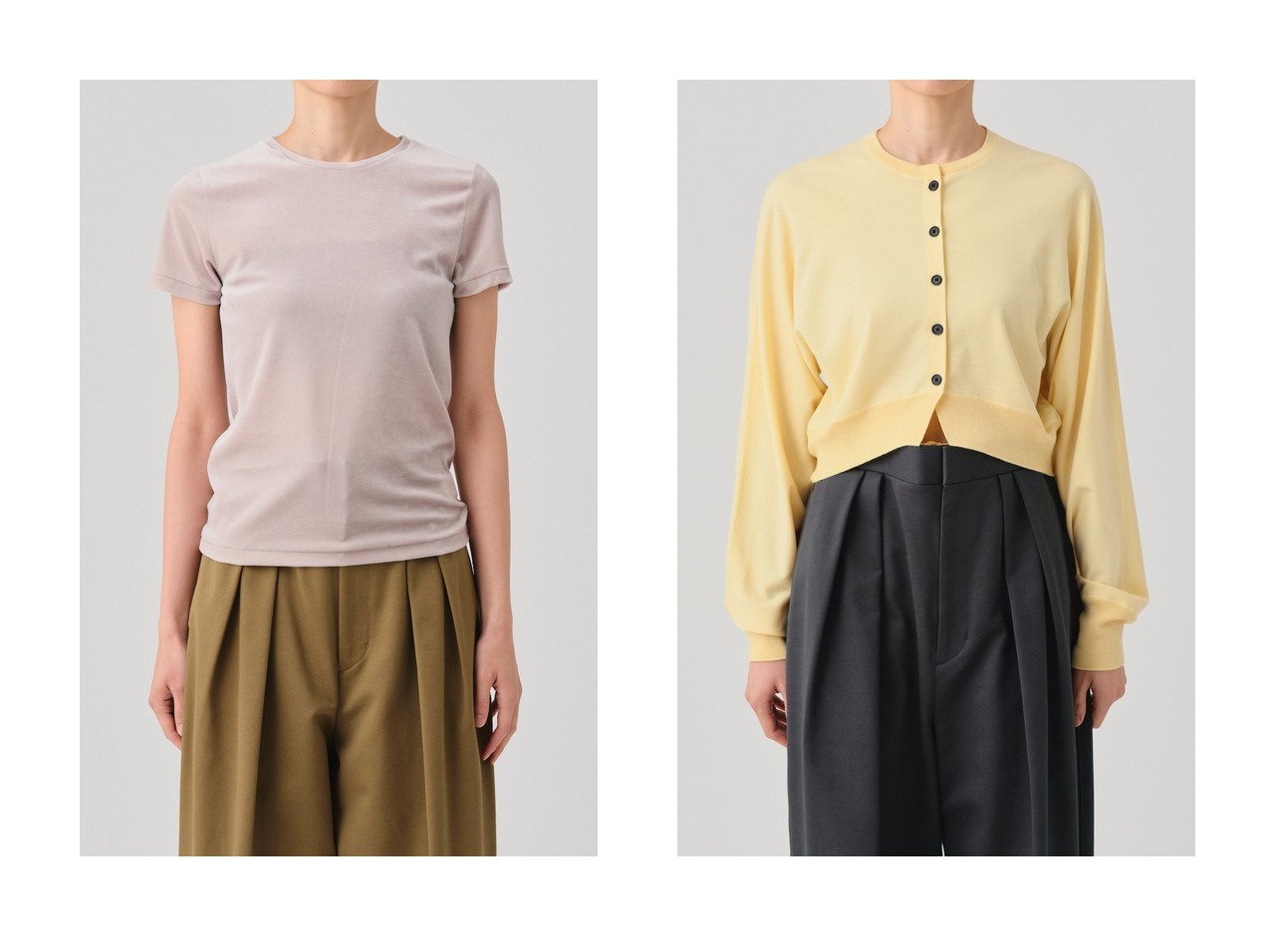 【GOOD PEOPLE GOOD STITCHING GOOD PRODUCT/グッド ピープル グッド ステッチング グッド プロダクト】のベロアクルーネック ショートスリーブTシャツ&ドルマンスリーブ クロップド ニット カーディガン おすすめ人気トレンドファッション通販アイテム インテリア・キッズ・メンズ・レディースファッション・服の通販 founy(ファニー) 　ファッション　Fashion　レディースファッション　Fashion for Women　トップス・カットソー　Cut & Sew Tops　シャツ・ブラウス・オフィスカジュアル　Elegant Blouses & Button-Ups　ロングTシャツ・Tシャツ　Longline T-Shirts & Tees　カットソー・ベーシックTシャツ　Cut-and-Sewn Tops / Stretch Tees & Basics　ベロアトップス　Velour Tops / Velvet-Look Items　ニット　Knit Tops & Sweaters　カーディガン・羽織り　Layered Style Cardigans　なめらか　Smooth, Silky Texture　ショート　Short, Short Length　ストレッチ　Stretch, Stretchy Fabric　スリーブ　Sleeve, Long Sleeve / Short Sleeve　ドレープ　Drape, Draping Fabric　プレミアム　Premium, High-End　ベロア　Velour, Soft Velvet　エレガント 上品　Elegant　新作・新入荷　New Arrivals / New In　グレー系　Gray　ベージュ系　Beige　ブラック系　Black　ブルー系　Blue　パープル系　Purple　イエロー系　Yellow　|ID:crp329100000222844