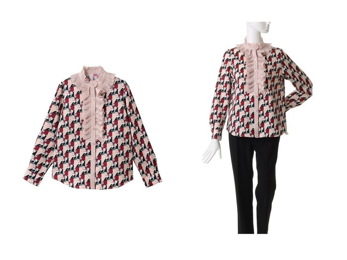 【allureville/アルアバイル】の【Loulou Willoughby】ホースジオメトリックPTブラウス おすすめ人気トレンドファッション通販アイテム 人気、トレンドファッション・服の通販 founy(ファニー) 　ファッション　Fashion　レディースファッション　Fashion for Women　トップス・カットソー　Cut & Sew Tops　シャツ・ブラウス・オフィスカジュアル　Elegant Blouses & Button-Ups　エレガント 上品　Elegant　シンプル　Simple, Minimal　スリーブ　Sleeve, Long Sleeve / Short Sleeve　フリル　Frill, Ruffle　プリント　Print, Printed Pattern　プリーツ　Pleats, Pleated　モチーフ　Motif, Design Theme　ロング　Long, Long-Length　新作・新入荷　New Arrivals / New In　|ID:crp329100000222856