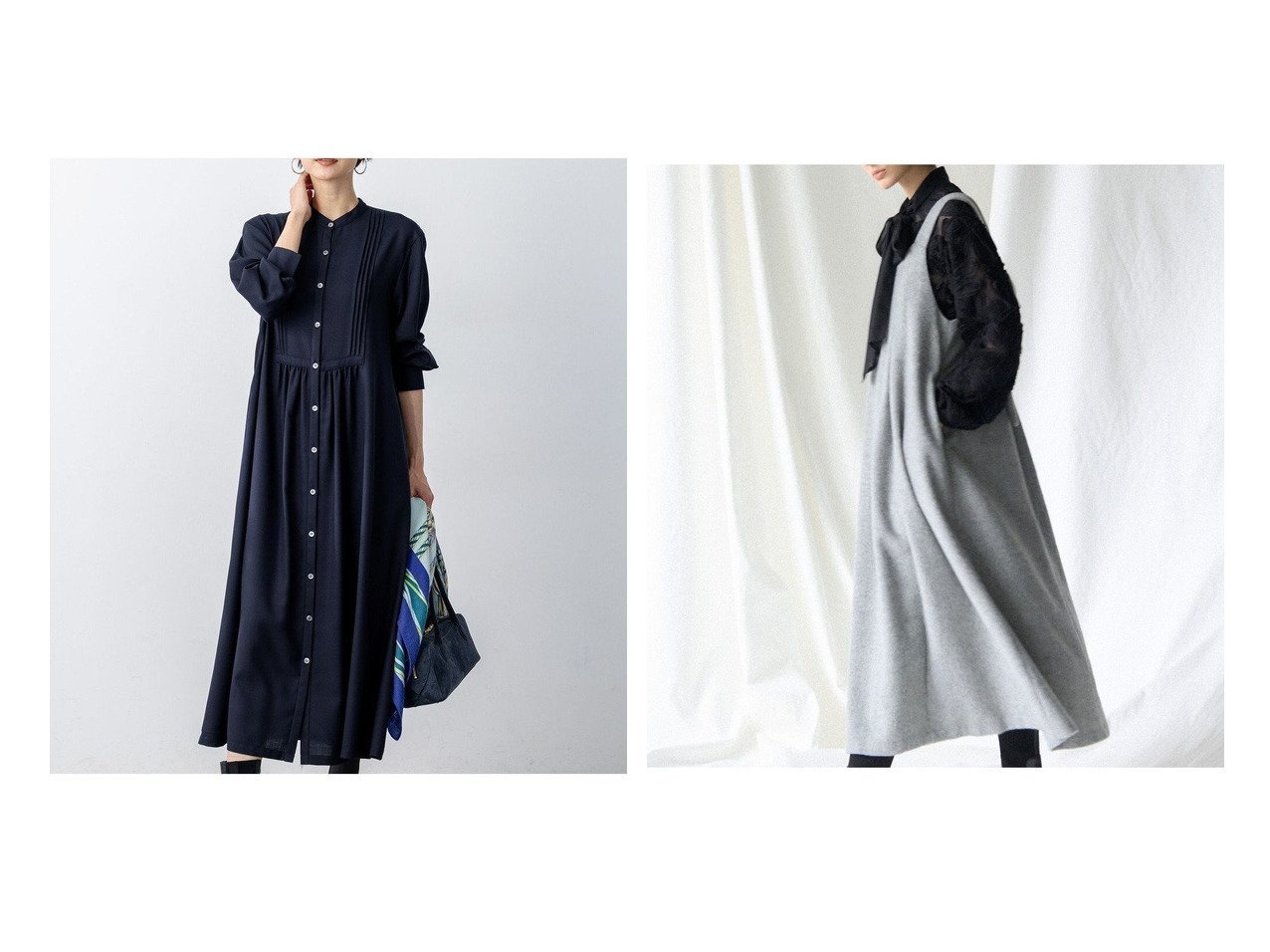 【NIJYUSANKU/23区】の【GOLD LABEL】シャギーウール ワンピース&【/洗える】TWビエラ ブザム ワンピース おすすめ人気トレンドファッション通販アイテム インテリア・キッズ・メンズ・レディースファッション・服の通販 founy(ファニー) 　ファッション　Fashion　レディースファッション　Fashion for Women　ワンピース　Dresses　スカート　Skirts　イレギュラーヘム　Irregular Hem　ウォッシャブル　Machine Washable　洗える　Machine Washable　ギャザー　Gathered, Ruffled　ジャケット　Jacket, Outerwear　ドレープ　Drape, Draping Fabric　長袖　Long Sleeve, Full Sleeve　バランス　Balance, Style Balance　フレア　Flare, Flared　ボトム　Bottoms, Lower Wear　ワイド　Wide, Wide Fit　A/W・秋冬　Autumn/Winter　冬　Winter / This Winter　新作・新入荷　New Arrivals / New In　おすすめ　Recommended / Our Picks　2025年　2025　2025-2026秋冬・A/W　Autumn/Winter 2025–26 AW25–26　ブルー系　Blue　グレー系　Gray　|ID:crp329100000222884