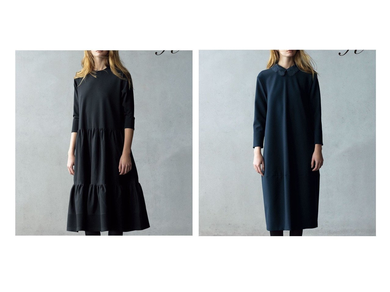 【NIJYUSANKU/23区】の【R(アール)】フォルムニット ティアード ワンピース&【R(アール)】ダブルクロス レース襟 ワンピース おすすめ人気トレンドファッション通販アイテム インテリア・キッズ・メンズ・レディースファッション・服の通販 founy(ファニー) 　ファッション　Fashion　レディースファッション　Fashion for Women　ワンピース　Dresses　軽量　Lightweight, Ultra Light　ティアード　Tiered, Tiered Style　なめらか　Smooth, Silky Texture　人気　Popular, Best Seller　フォルム　Silhouette, Form　フレア　Flare, Flared　ペプラム　Peplum, Flared Hem　A/W・秋冬　Autumn/Winter　冬　Winter / This Winter　新作・新入荷　New Arrivals / New In　エレガント 上品　Elegant　ビジネス 仕事 通勤　Business / Work / Commuting　2025年　2025　2025-2026秋冬・A/W　Autumn/Winter 2025–26 AW25–26　ブラック系　Black　ブルー系　Blue　|ID:crp329100000222886