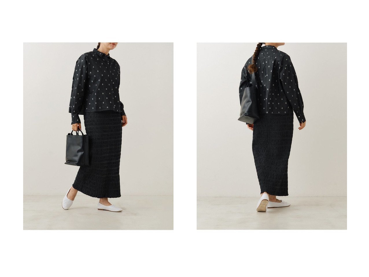 【NE QUITTEZ PAS/ヌキテパ】のDENIM FOIL PRINT シャツ おすすめ人気トレンドファッション通販アイテム インテリア・キッズ・メンズ・レディースファッション・服の通販 founy(ファニー) 　ファッション　Fashion　レディースファッション　Fashion for Women　トップス・カットソー　Cut & Sew Tops　シャツ・ブラウス・オフィスカジュアル　Elegant Blouses & Button-Ups　シャンブレー　Chambray, Denim-Like Fabric　シルバー　Silver, Metallic Silver　スリーブ　Sleeve, Long Sleeve / Short Sleeve　デニム　Denim, Jeans Material　バランス　Balance, Style Balance　プリント　Print, Printed Pattern　ロング　Long, Long-Length　ワイド　Wide, Wide Fit　新作・新入荷　New Arrivals / New In　羽織　Haori, Light Jacket　ブラック系　Black　|ID:crp329100000222913