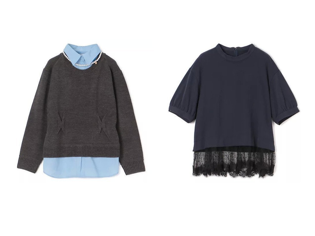 【MUVEIL/ミュベール】の天竺レーストップス&パールネックレス付きシャツニットプルオーバー おすすめ人気トレンドファッション通販アイテム インテリア・キッズ・メンズ・レディースファッション・服の通販 founy(ファニー) 　ファッション　Fashion　レディースファッション　Fashion for Women　トップス・カットソー　Cut & Sew Tops　ニット　Knit Tops & Sweaters　シャツ・ブラウス・オフィスカジュアル　Elegant Blouses & Button-Ups　カジュアルプルオーバー・ニットトップス　Pullovers & Knit Tops / Casual Pullovers　ジュエリー　Jewelry　ネックレス　Necklaces & Pendants　2025年　2025　2025-2026秋冬・A/W　Autumn/Winter 2025–26 AW25–26　カーディガン　Cardigan, Knitwear　ネックレス　Necklace, Pendant Necklace　パール　Pearl, Pearl Accent　プレート　Plate, Dish　モダン　Modern, Contemporary　バランス　Balance, Style Balance　レース　Lace, Lace Fabric　ワイド　Wide, Wide Fit　洗える　Machine Washable　グレー系　Gray　ブラック系　Black　ブルー系　Blue　ホワイト系　White　|ID:crp329100000222919