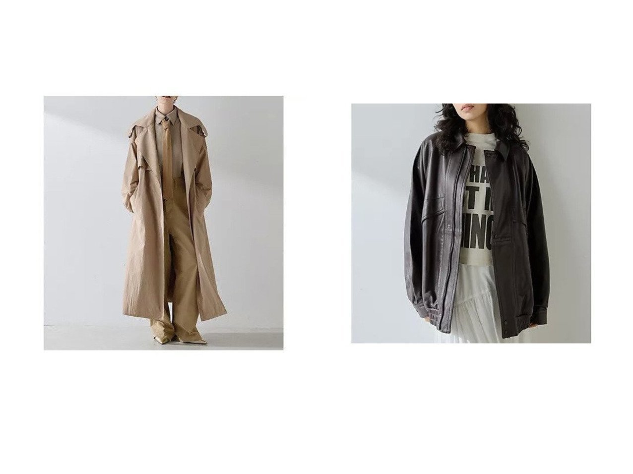 【Whim Gazette/ウィムガゼット】の【GEMINI】レザーブルゾン&ロングトレンチコート おすすめ人気トレンドファッション通販アイテム インテリア・キッズ・メンズ・レディースファッション・服の通販 founy(ファニー) 　ファッション　Fashion　レディースファッション　Fashion for Women　アウター　Coat / Outerwear Collection　コート・ロングコート・ピーコート　Long Coats, Peacoats & More　トレンチコート / 春秋の定番アウター　Trench Coats　ブルゾンジャケット・スポーティアウター　Blouson Jackets　2025年　2025　2025-2026秋冬・A/W　Autumn/Winter 2025–26 AW25–26　インナー　Innerwear　シンプル　Simple, Minimal　タイプライター　Typewriter Fabric, Crisp Cotton　ロング　Long, Long-Length　エレガント 上品　Elegant　おすすめ　Recommended / Our Picks　トレンド　Trend, Trending Now　フロント　Front, Front Design　ブルゾン　Blouson, Bomber Jacket　ベージュ系　Beige　ブラウン系　Brown　|ID:crp329100000222920