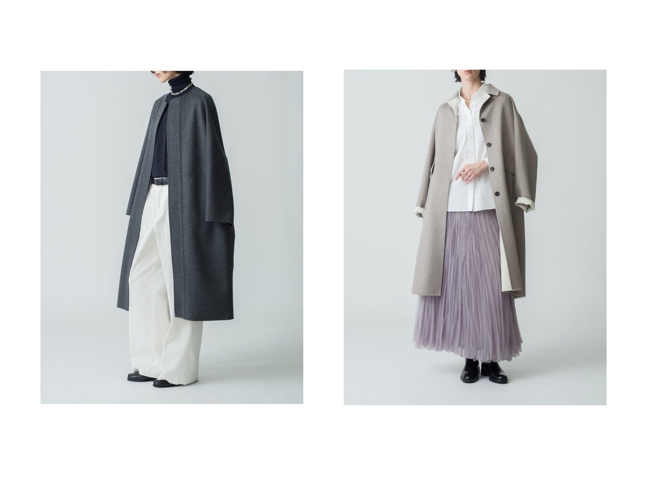 【ebure/エブール】のリュクスシャルムビーバー ノーカラーロングコート&カシミアリバー ロングコート おすすめ人気トレンドファッション通販アイテム インテリア・キッズ・メンズ・レディースファッション・服の通販 founy(ファニー) 　ファッション　Fashion　レディースファッション　Fashion for Women　アウター　Coat / Outerwear Collection　コート・ロングコート・ピーコート　Long Coats, Peacoats & More　ショルダー　Shoulder, Shoulder Strap　シンプル　Simple, Minimal　フォルム　Silhouette, Form　ポケット　Pocket, Pocket Detail　ロング　Long, Long-Length　新作・新入荷　New Arrivals / New In　イエロー系　Yellow　ブルー系　Blue　グレー系　Gray　ブラウン系　Brown　|ID:crp329100000222951