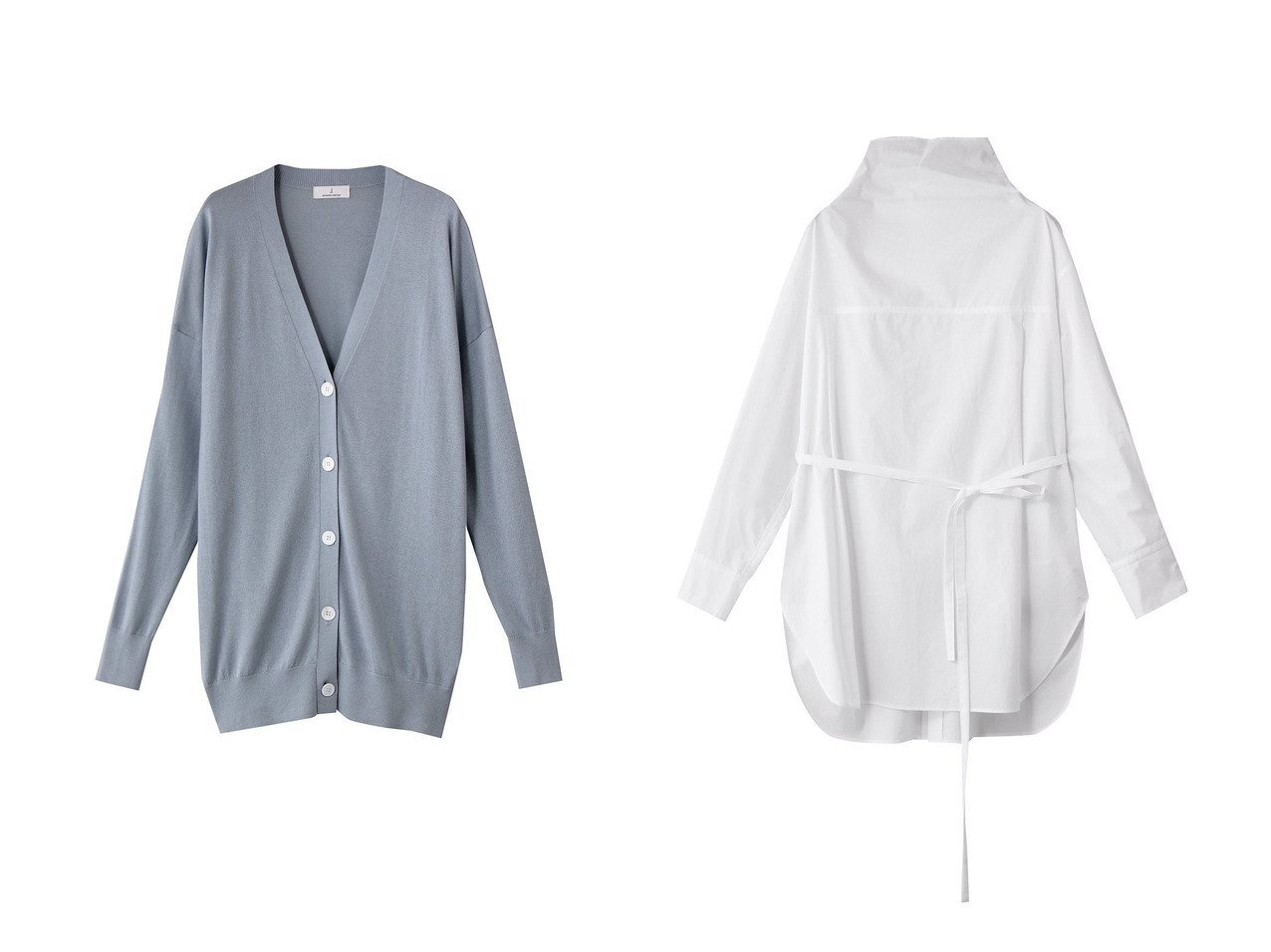 【j./ジェイドット】のシルクカシミヤVネックロングカーディガン&高密度コットンハイネックオーバーシャツ おすすめ人気トレンドファッション通販アイテム インテリア・キッズ・メンズ・レディースファッション・服の通販 founy(ファニー) 　ファッション　Fashion　レディースファッション　Fashion for Women　トップス・カットソー　Cut & Sew Tops　ニット　Knit Tops & Sweaters　カーディガン・羽織り　Layered Style Cardigans　Vネックトップス　V-Neck Tops / V-Cut Neckline Shirts　シャツ・ブラウス・オフィスカジュアル　Elegant Blouses & Button-Ups　なめらか　Smooth, Silky Texture　カーディガン　Cardigan, Knitwear　シルク　Silk, 100% Silk　ベーシック　Basic, Essential　ロング　Long, Long-Length　定番　Standard, Basic Item　新作・新入荷　New Arrivals / New In　ホワイト系　White　グレー系　Gray　ブルー系　Blue　|ID:crp329100000222971