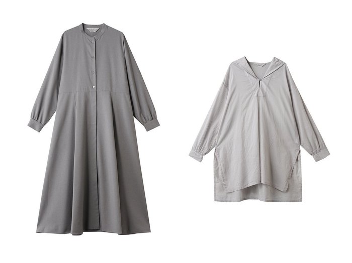 【MidiUmi/ミディウミ】のsheer sailor collar tunic チュニック&waist switching long OP ワンピース おすすめ人気トレンドファッション通販アイテム 人気、トレンドファッション・服の通販 founy(ファニー) 　ファッション　Fashion　レディースファッション　Fashion for Women　ワンピース　Dresses　チュニック　Tunic Tops & Dresses　チュニック　Tunic, Long Top　フレア　Flare, Flared　ロング　Long, Long-Length　エレガント 上品　Elegant　キャミソール　Camisole, Spaghetti Strap Top　サテン　Satin, Glossy Fabric　ジャケット　Jacket, Outerwear　スリット　Slit, Slit Detail　タートルネック　Turtleneck, High Neck　夏　Summer　|ID:crp329100000222993