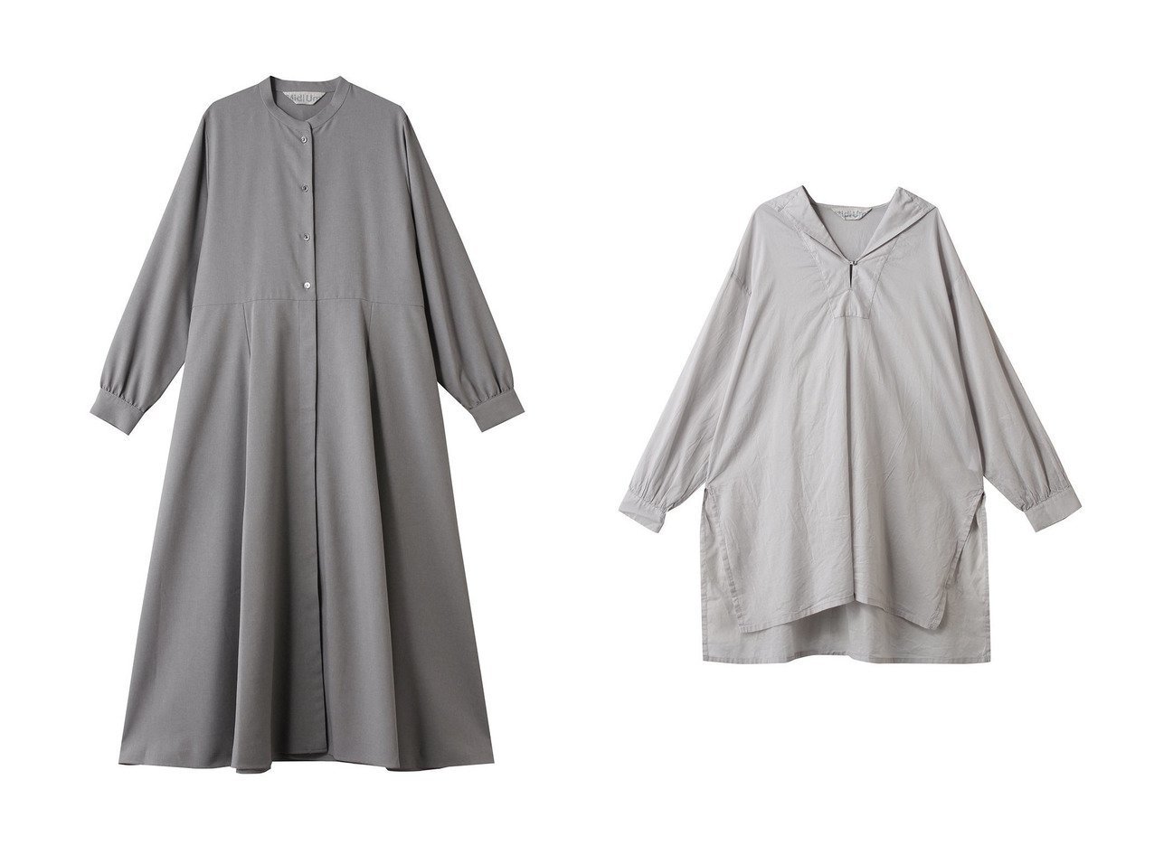【MidiUmi/ミディウミ】のsheer sailor collar tunic チュニック&waist switching long OP ワンピース おすすめ人気トレンドファッション通販アイテム インテリア・キッズ・メンズ・レディースファッション・服の通販 founy(ファニー) 　ファッション　Fashion　レディースファッション　Fashion for Women　ワンピース　Dresses　チュニック　Tunic Tops & Dresses　チュニック　Tunic, Long Top　フレア　Flare, Flared　ロング　Long, Long-Length　エレガント 上品　Elegant　キャミソール　Camisole, Spaghetti Strap Top　サテン　Satin, Glossy Fabric　ジャケット　Jacket, Outerwear　スリット　Slit, Slit Detail　タートルネック　Turtleneck, High Neck　夏　Summer　グレー系　Gray　ブラック系　Black　|ID:crp329100000222993
