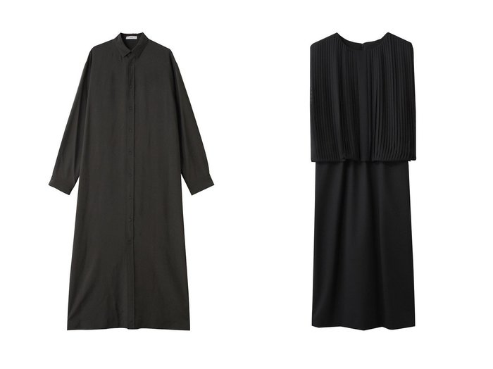 【ATON/エイトン】のSILK SUEDE ボタンダウン シャツ ドレス&【esteta/エステータ】のウールトロドライストレッチ プリーツコンビ ワンピース 秋冬におすすめ！トレンド、レディースファッションの通販 おすすめ人気トレンドファッション通販アイテム 人気、トレンドファッション・服の通販 founy(ファニー) 　ファッション　Fashion　レディースファッション　Fashion for Women　ワンピース　Dresses　フォーマル・パーティードレス・結婚式用ドレス　Elegant & Casual Dresses　チュニック　Tunic Tops & Dresses　シルク　Silk, 100% Silk　ストレート　Straight, Straight Cut　ダウン　Down, Puffer　チュニック　Tunic, Long Top　ドレス　Dress, One-Piece　ロング　Long, Long-Length　新作・新入荷　New Arrivals / New In　|ID:crp329100000223019