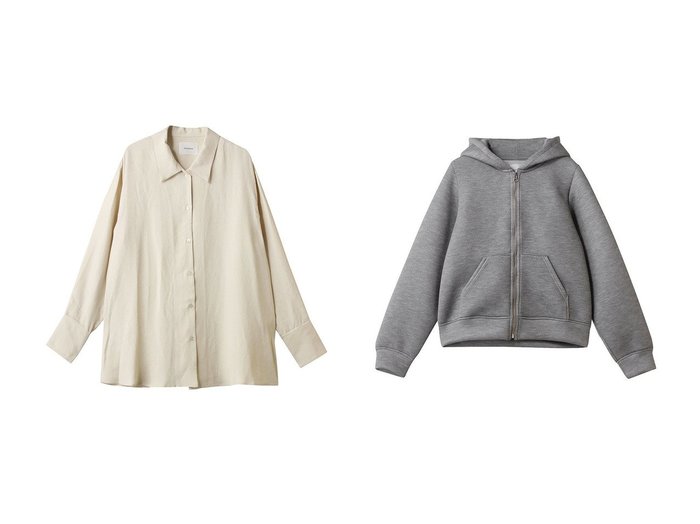 【MIDIUMISOLID/ミディウミソリッド】のsheer double-knit zip hoodie フーディー&relax jacquard shirt シャツ 秋冬におすすめ！トレンド、レディースファッションの通販 おすすめ人気トレンドファッション通販アイテム 人気、トレンドファッション・服の通販 founy(ファニー) ファッション Fashion レディースファッション Fashion for Women トップス・カットソー Cut & Sew Tops シャツ・ブラウス・オフィスカジュアル Elegant Blouses & Button-Ups ニット Knit Tops & Sweaters レディースパーカー・カジュアルフーディー Casual Hoodies & Sweatshirts ロングTシャツ・Tシャツ Longline T-Shirts & Tees スウェット・クルーネックトップス Sweatshirts & Crewnecks / Relaxed Fit Sweat Tops カットソー・ベーシックTシャツ Cut-and-Sewn Tops / Stretch Tees & Basics おすすめ Recommended / Our Picks カフス Cuff Design ジャカード／ジャガード Jacquard, Woven Pattern スリーブ Sleeve, Long Sleeve / Short Sleeve セットアップ Set-Up, Coordinated Outfit ドレープ Drape, Draping Fabric レオパード Leopard, Animal Print ロング Long, Long-Length ワイド Wide, Wide Fit 新作・新入荷 New Arrivals / New In 長袖 Long Sleeve, Full Sleeve インナー Innerwear コンパクト Compact, Small Size シンプル Simple, Minimal ジャケット Jacket, Outerwear 冬 Winter / This Winter |ID:crp329100000223029