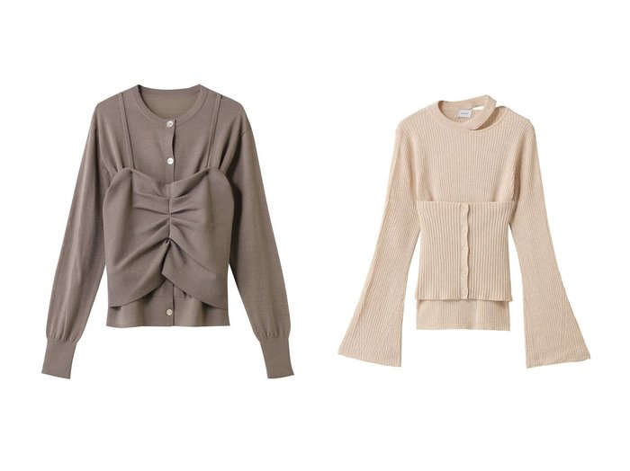 【esteta/エステータ】のビスチェカーディガン&【MANOF/マノフ】のBUSTIER SET RIB KNIT ニット 秋冬におすすめ！トレンド、レディースファッションの通販 おすすめ人気トレンドファッション通販アイテム 人気、トレンドファッション・服の通販 founy(ファニー) 　ファッション　Fashion　レディースファッション　Fashion for Women　トップス・カットソー　Cut & Sew Tops　ニット　Knit Tops & Sweaters　カーディガン・羽織り　Layered Style Cardigans　ビスチェ　Bustiers & Corset Tops / Layered Bustier Style　カジュアルプルオーバー・ニットトップス　Pullovers & Knit Tops / Casual Pullovers　エレガント 上品　Elegant　カーディガン　Cardigan, Knitwear　シャーリング　Shirring, Ruched　ビスチェ　Bustier, Corset Top　新作・新入荷　New Arrivals / New In　A/W・秋冬　Autumn/Winter　おすすめ　Recommended / Our Picks　アシンメトリー　Asymmetrical Style　カッティング　Cutting Detail　フィット　Fit, Slim Fit　フレア　Flare, Flared　ボトム　Bottoms, Lower Wear　ワイド　Wide, Wide Fit　|ID:crp329100000223033