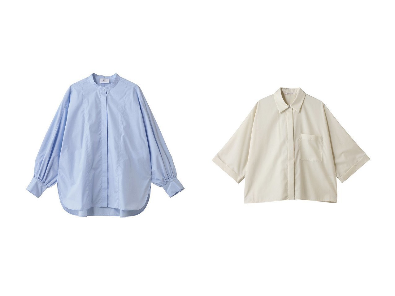 【1er Arrondissement/プルミエ アロンディスモン】のコットンポプリンバンドカラーシャツ&【HOUSE OF LOTUS/ハウス オブ ロータス】のコットンブロードショートシャツ 秋冬におすすめ！トレンド、レディースファッションの通販 おすすめ人気トレンドファッション通販アイテム インテリア・キッズ・メンズ・レディースファッション・服の通販 founy(ファニー) 　ファッション　Fashion　レディースファッション　Fashion for Women　トップス・カットソー　Cut & Sew Tops　シャツ・ブラウス・オフィスカジュアル　Elegant Blouses & Button-Ups　ギャザー　Gathered, Ruffled　スラックス　Slacks, Dress Pants　スリット　Slit, Slit Detail　スリーブ　Sleeve, Long Sleeve / Short Sleeve　デニム　Denim, Jeans Material　ロング　Long, Long-Length　新作・新入荷　New Arrivals / New In　ブルー系　Blue　|ID:crp329100000223036